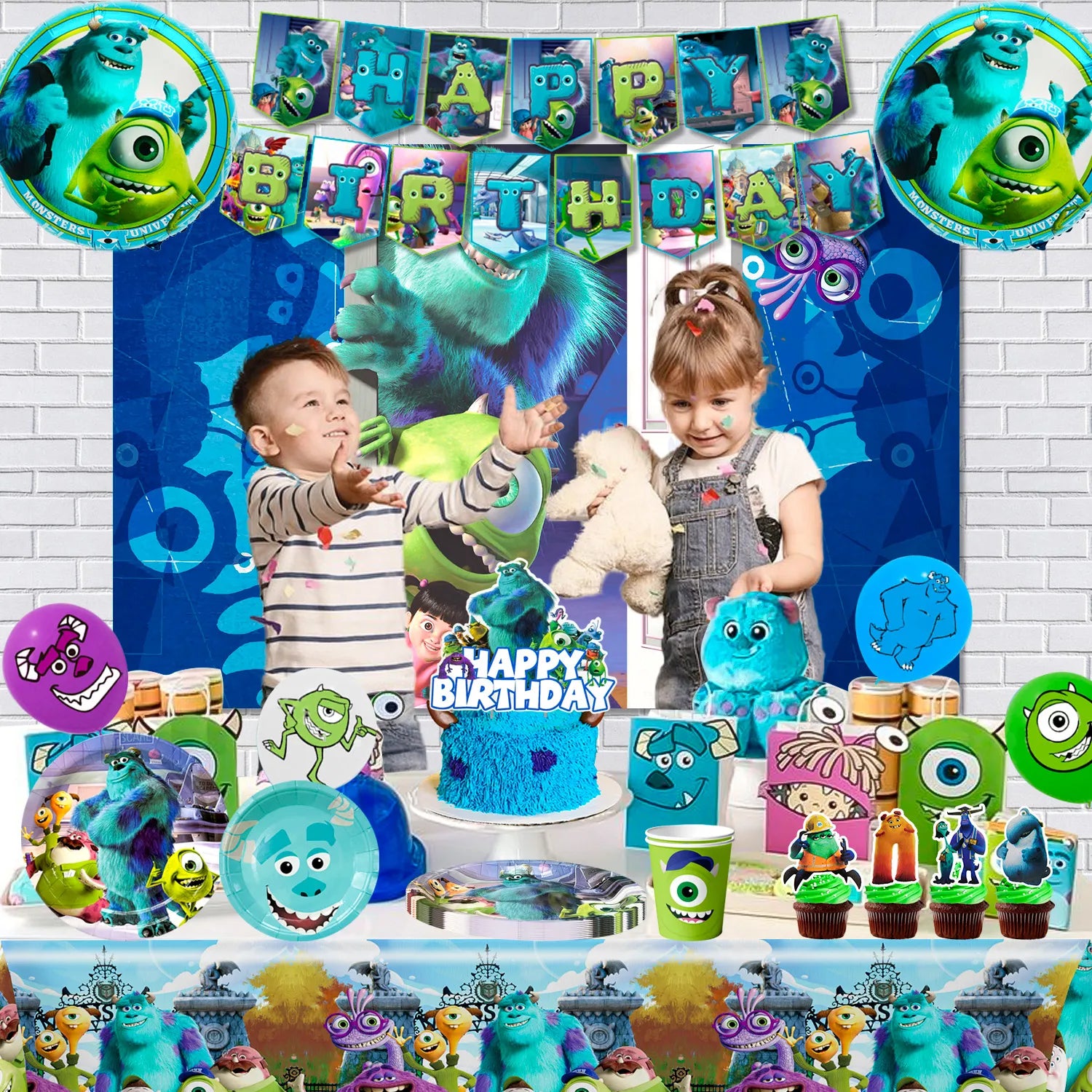 Monsters Inc Birthday Decorations, 10-Person Monster Inc Party Decorations & Tableware Set- Monsters Inc Party Supplies Plates,Monster Inc Balloons Banner Backdrop etc Monster Inc Birthday Party Supplies