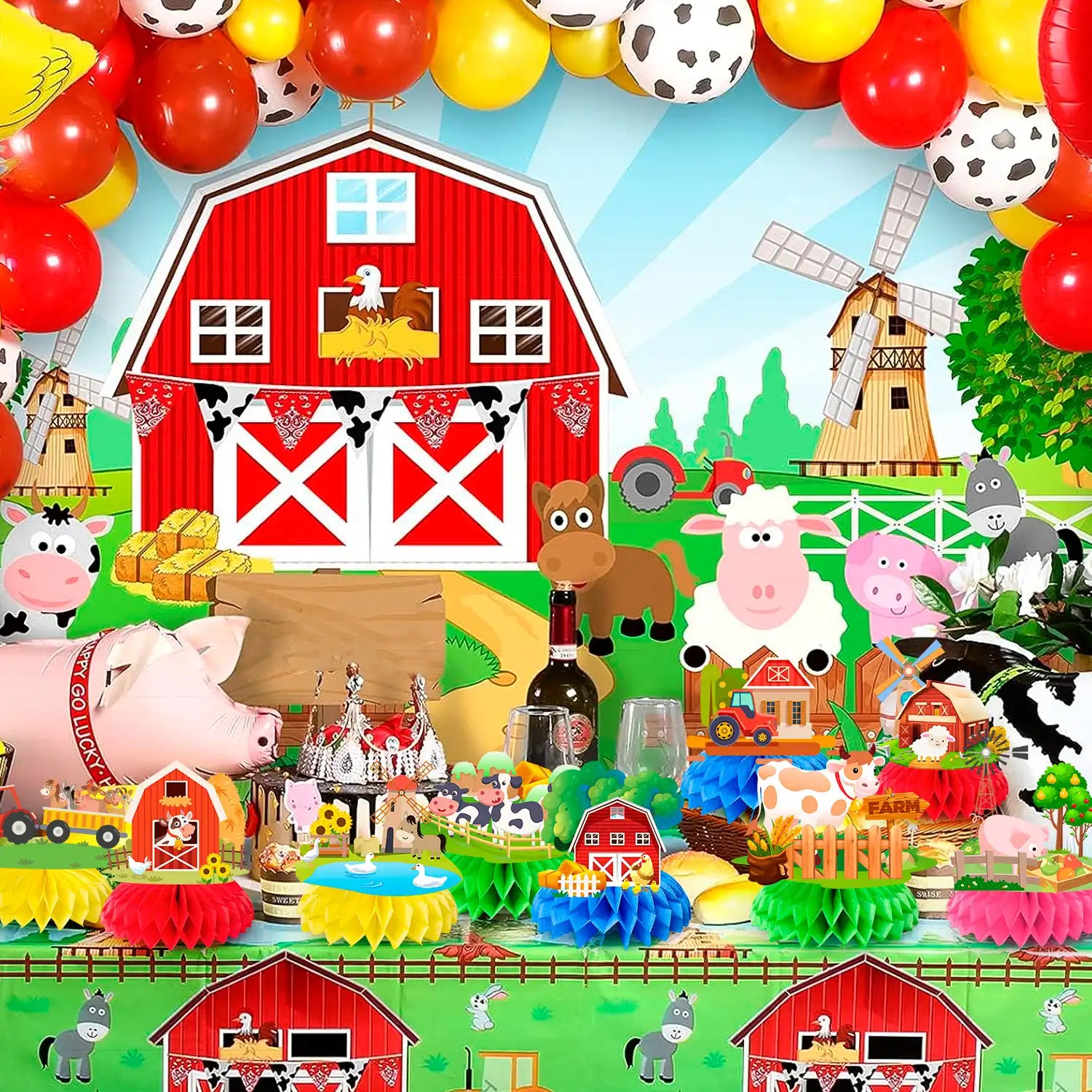 Farm Honeycomb Ceterpieces, 9 Guests Farm Animals Honeycomb Decorations, Farm Theme Birthday Party Honeycomb Centerpieces & Farm Animal Party Centerpieces, for Boys/Girls Farm Animal Birthday Decorations