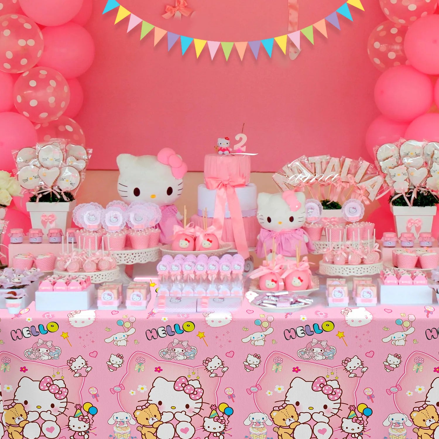 Hello Kitty Tablecloths, 3 Pieces Hello Kitty Tablecloths and Hello Kitty Party Tablecloths for Girls Kids Hello Kitty Themed Birthday Party Decoration Supplies