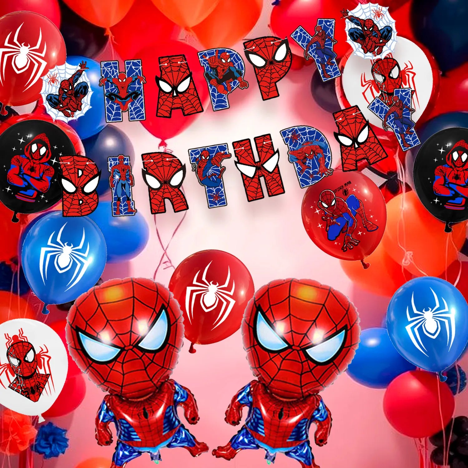 Spiderman Birthday Party Supplies Kit - 30 Pcs Spiderman Party Set with Banner Backdrop Tablecloth & Spiderman Balloons Cake Topper etc Spiderman Themed Birthday Party Decorations for Kids