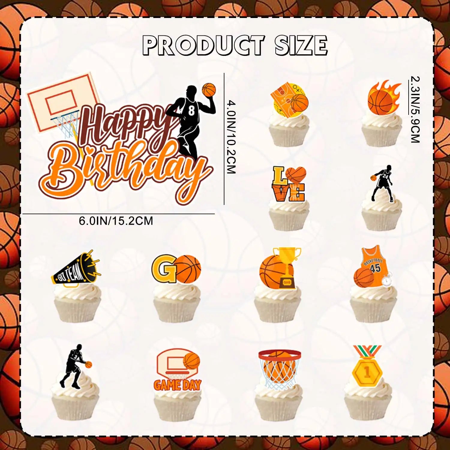 Basketball Cake Topper, 24 Pcs Basketball Cupcake Toppers/Basketball Party Cupcake Toppers & 1 Pcs Basketball Cake Decorations/Basketball Birthday Cake Topper for Basketball Party Decorations Supplies
