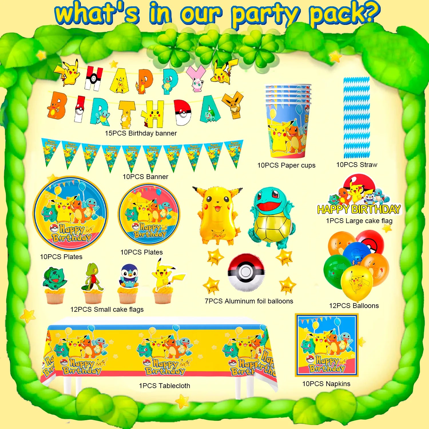 Anime Cartoon Birthday Decorations, 106 Pcs Cartoon Party Decorations for Kids Includes Cartoon Balloons Banner Cake Topper Plates Cup Napkins And Table Cloth ect Cartoon Theme Party Supplies