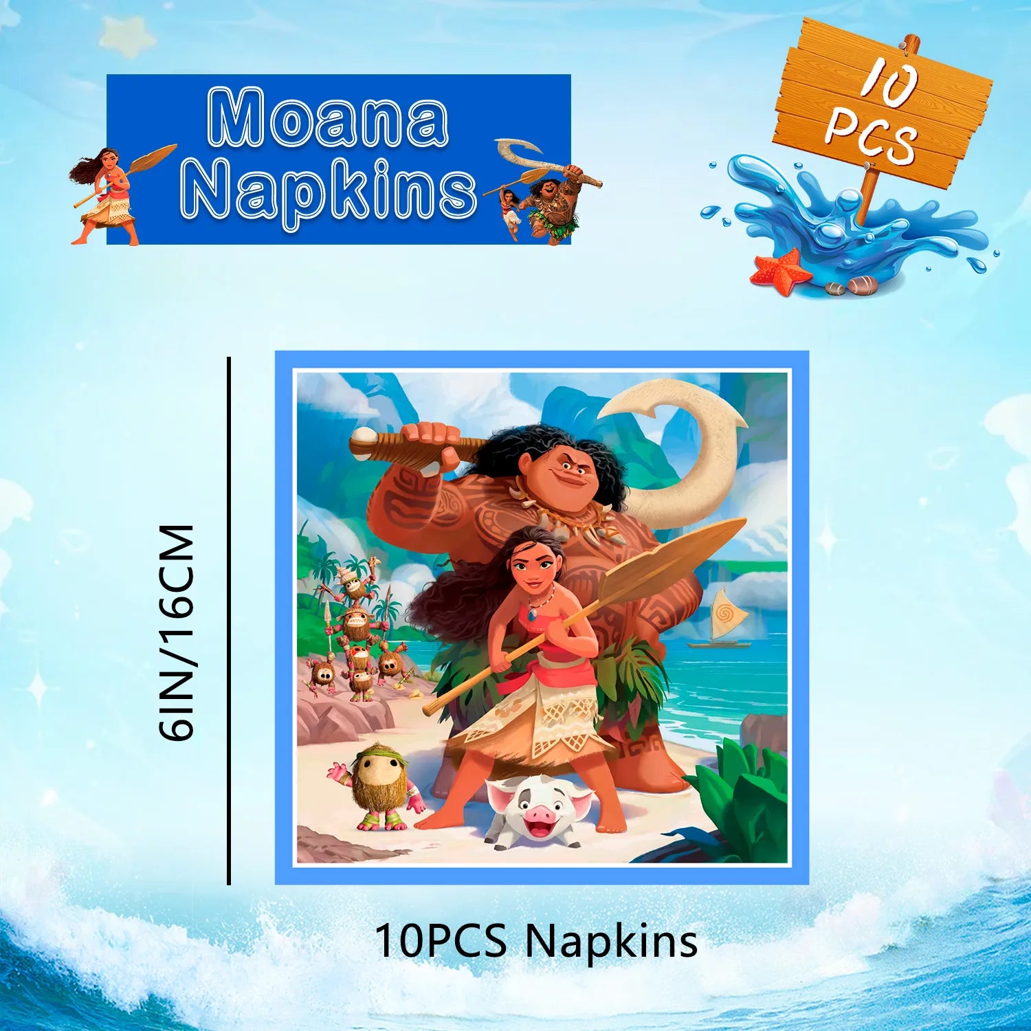 Moana Party Napkin Set, 10 Moana Party Napkins for Moana Birthday Party Supplies, Moana Themed Party Decorations