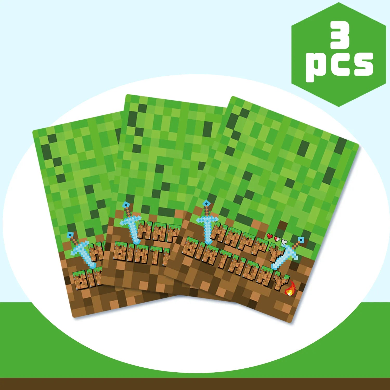 Minecraft Game Party Table cover, 3pcs Pixel Gaming Theme Party Tablec ...