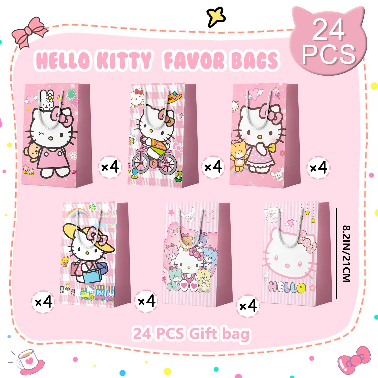 Hello Kitty Favor Bags - 24pcs Hello Kitty Party Bags, Hello Kitty Gift Bags, Hello Kitty Candy Bags for Girls Kids Hello Kitty Themed Birthday Party Decoration Supplies