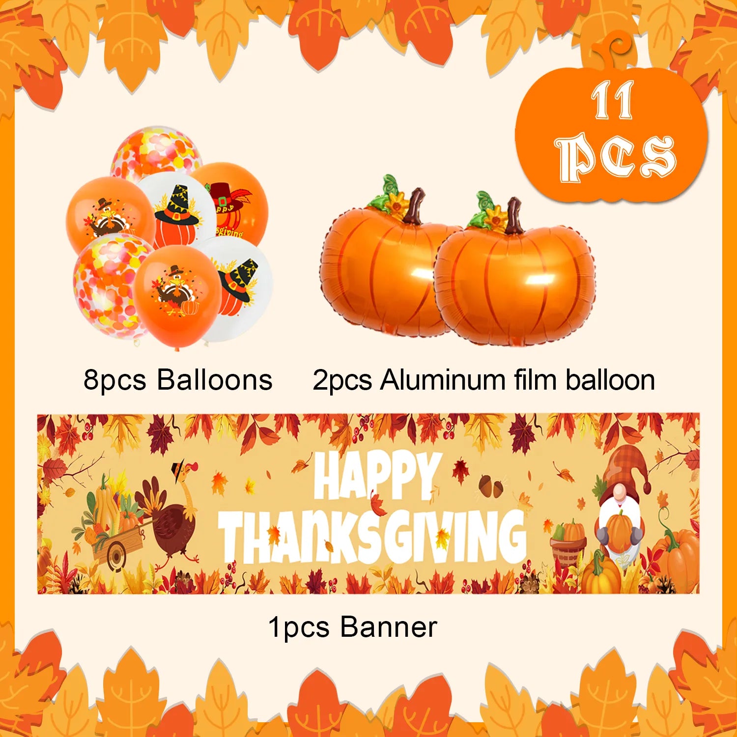 Happy Thanksgiving Fence Banner,11pcs Thanksgiving Banners for Outside&Balloon Set-Outdoor Happy Thanksgiving Banner,Thanksgiving Decorations Balloons&Foil Thanksgiving Balloons for Thanksgiving Party