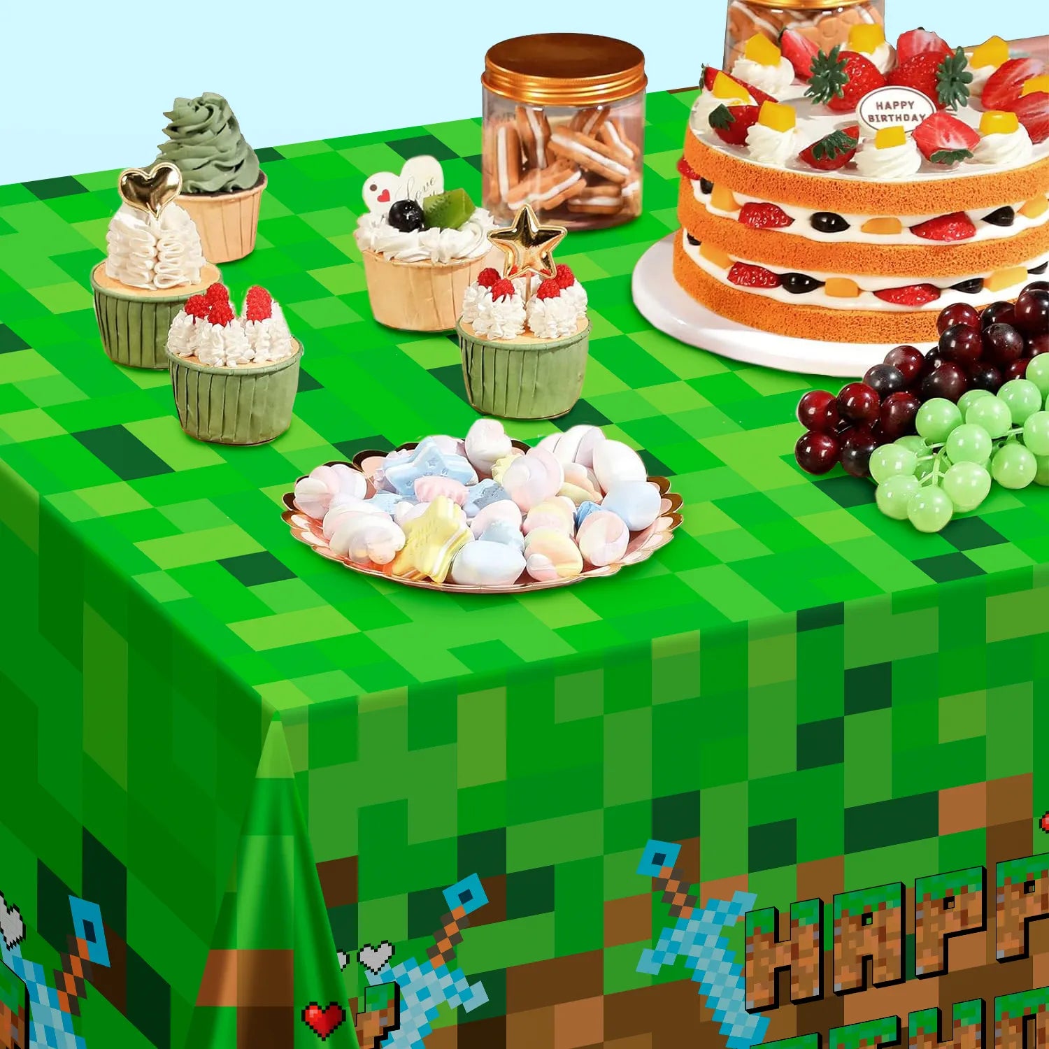 Minecraft Game Party Table cover, 3pcs Pixel Gaming Theme Party Tablec ...