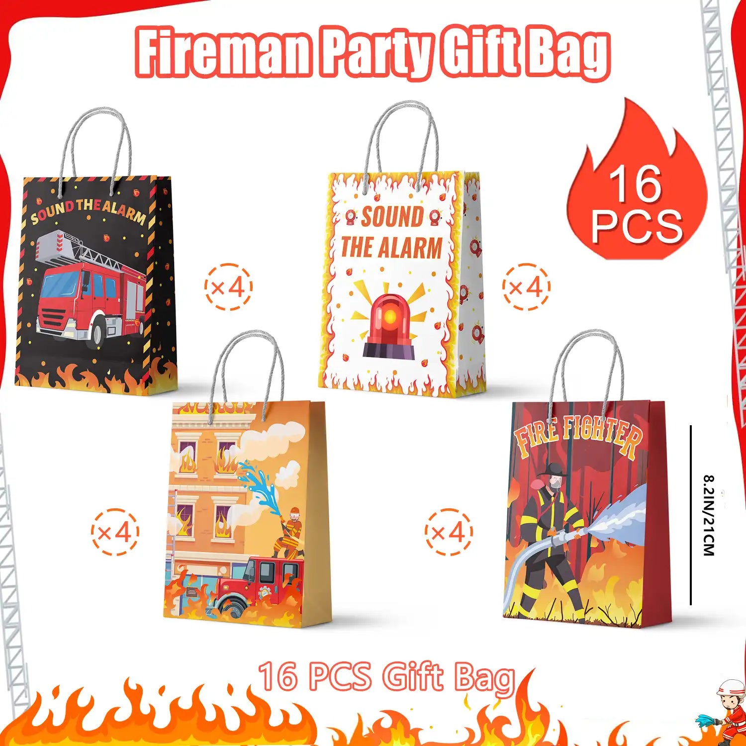 Firetruck Gift Bags, Fire Truck Party Favor Bags Set - Firetruck Birthday Gift Bags, Firefighter Party Bags & Fire Truck Goodie Bags for Fire Truck Birthday Decorations/Firefighter Party Decorations