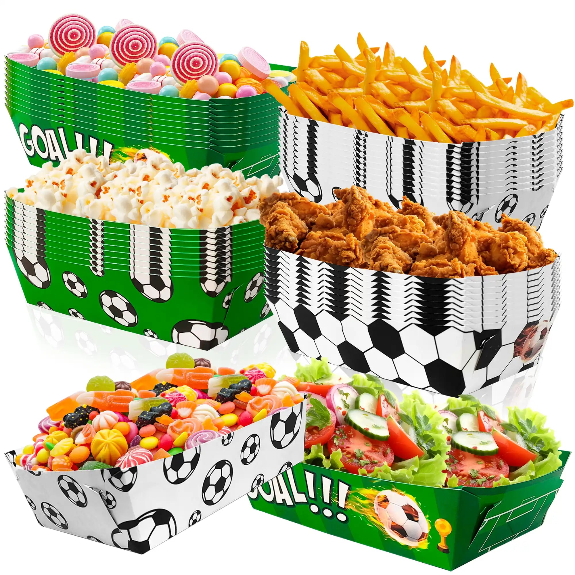Soccer Birthday Serving Tray, 36pcs Soccer Paper Trays/Soccer Snack Tray/Soccer Party Food Trays, Soccer Party Nachos Food Boats for Soccer Party Favors, Soccer Birthday Party Decorations