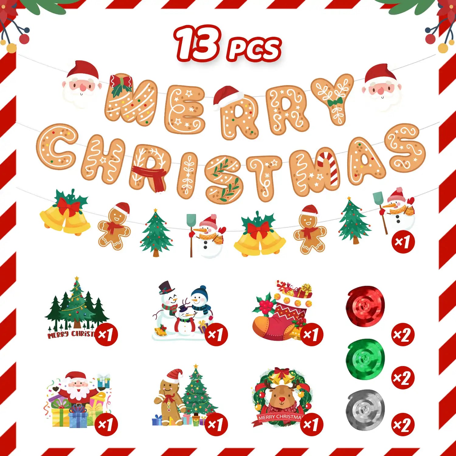 Christmas Banner Hanging Swirl, 13 Pcs Hanging Swirls Banner Christmas Party Decorations Set - Merry Christmas Banner, Merry Xams Hanging Swirl & Christmas Streamers for Christmas Hanging Decorations