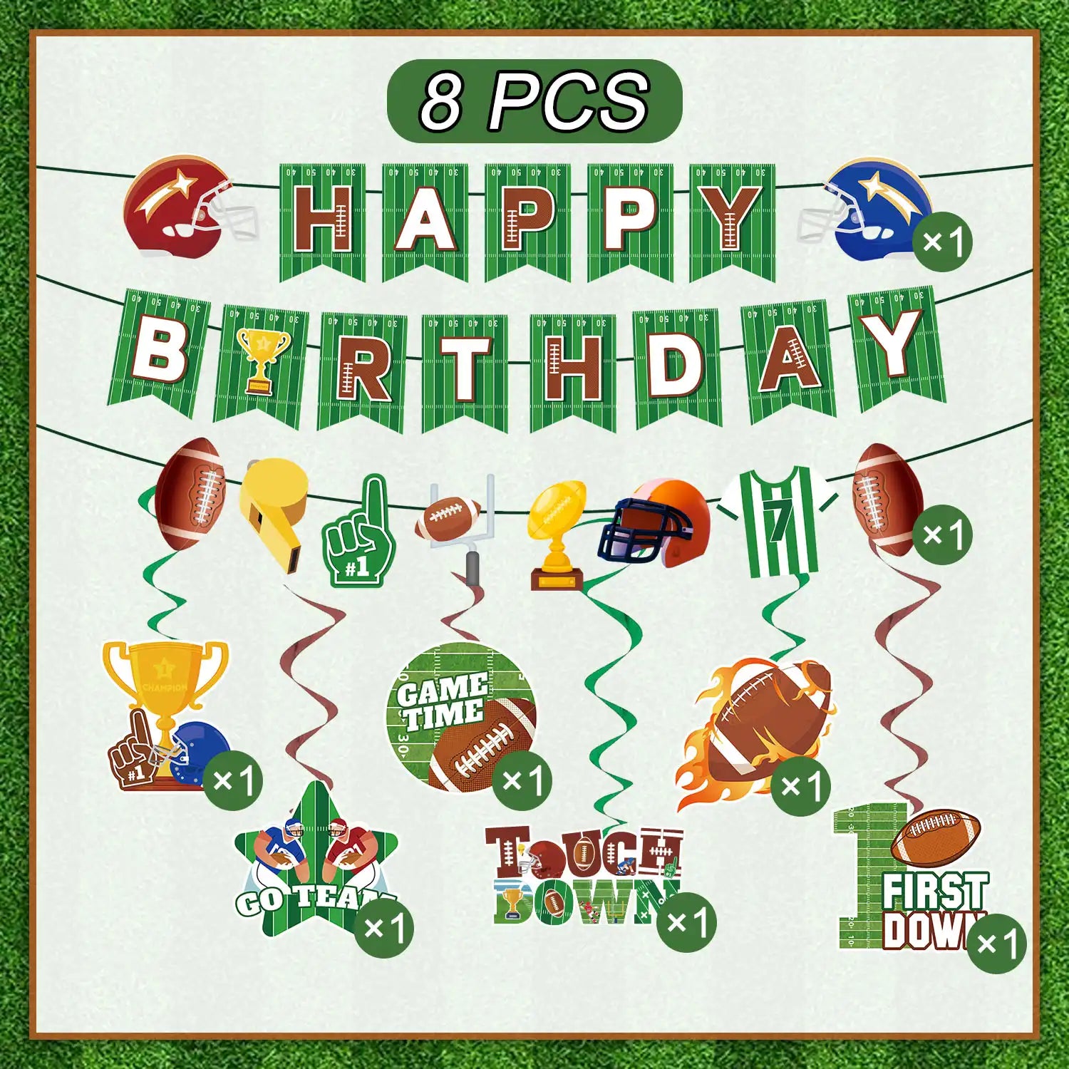 Football Cake Toppers, 12 Pcs Football Cupcake Toppers/Rugby Ball Cupcake Decoration & 1 Pcs Football Birthday Cake Topper/Football Cake Decorations for Football Birthday Party Decorations