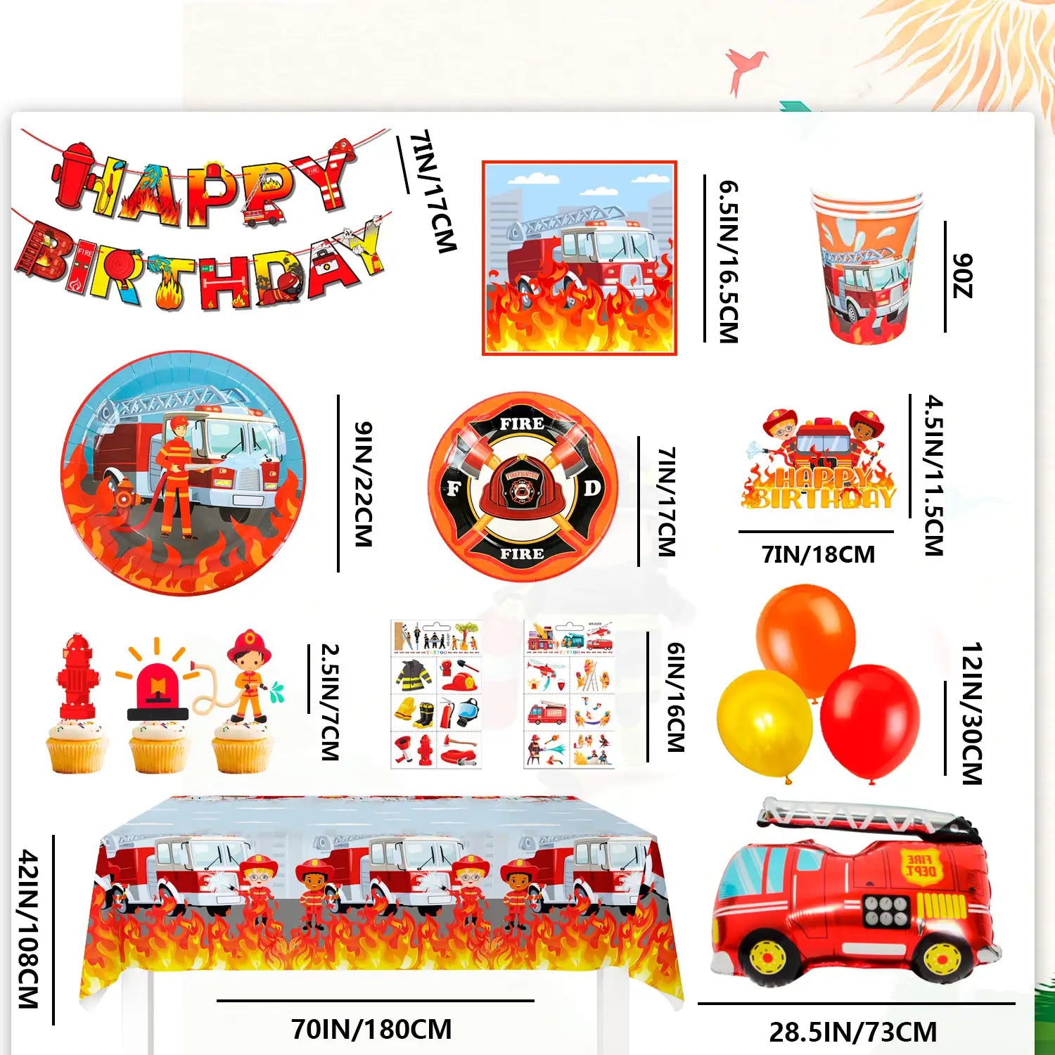 Fire Truck Birthday Party Supplies, 16 Guests Fire Truck Birthday Party Decorations for Boys - Fireman Happy Birthday Banner, Fire Truck Tablecloth Plates Cups Napkins ect Fire Truck Theme Birthday Party