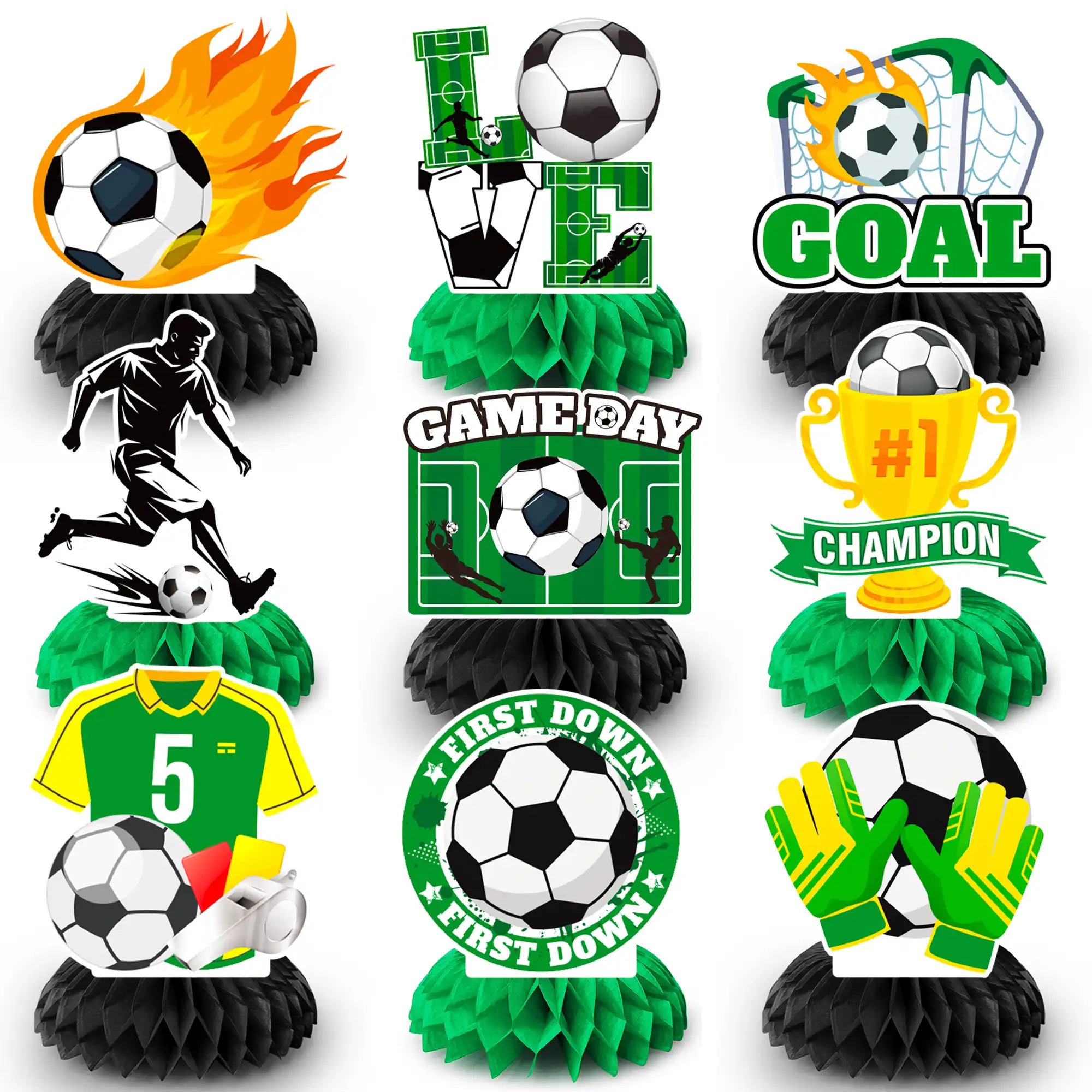 Soccer Honeycomb Centerpieces, 9 Pcs Soccer Ball Honeycomb Centerpiece/Soccer Theme 3D Centerpieces/Soccer Centerpieces for Table for Soccer Birthday Party Decorations & Soccer Theme Party Decorations