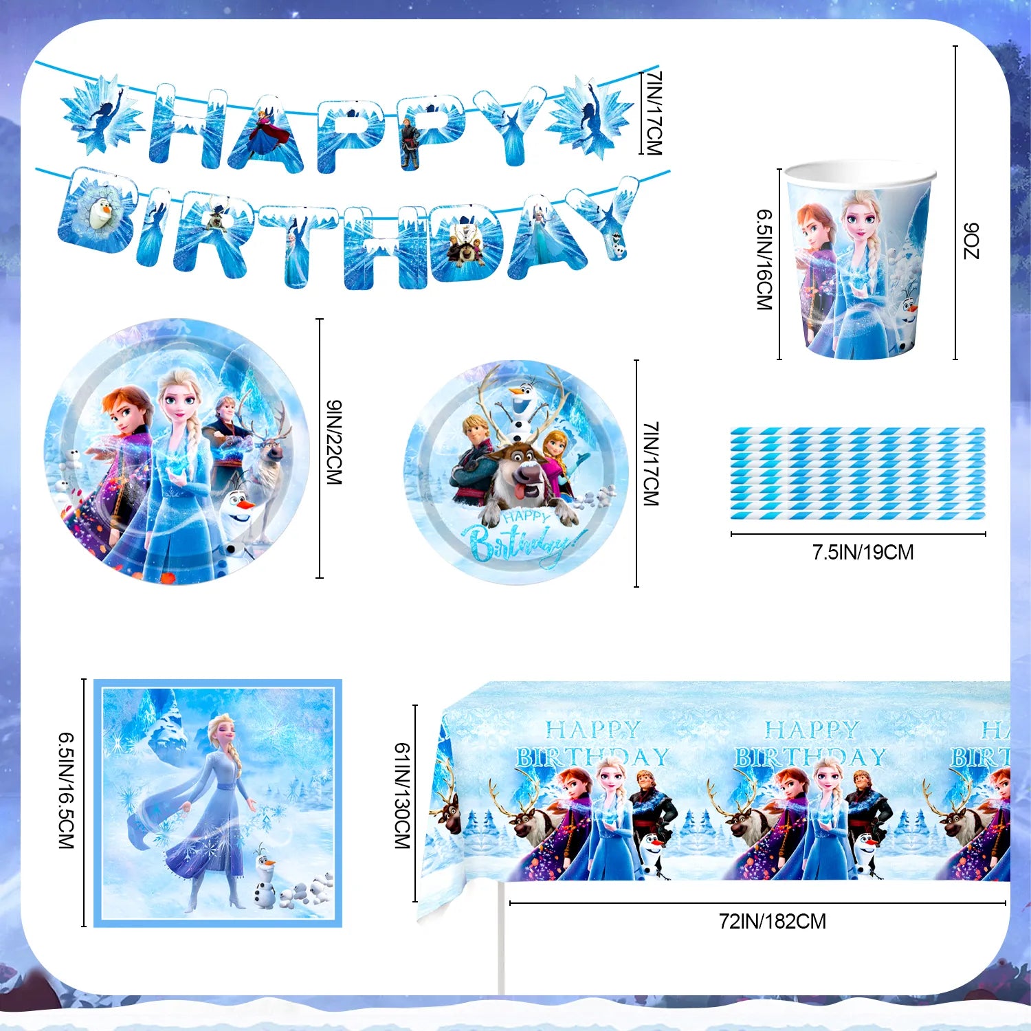 Frozen Birthday Party Supplies-82pcs Frozen Party Tableware set Frozen Birthday Party Plates and Cup and Napkins Tablecloth Banner etc Elsa Birthday Party Supplies, Serves 16 Guest