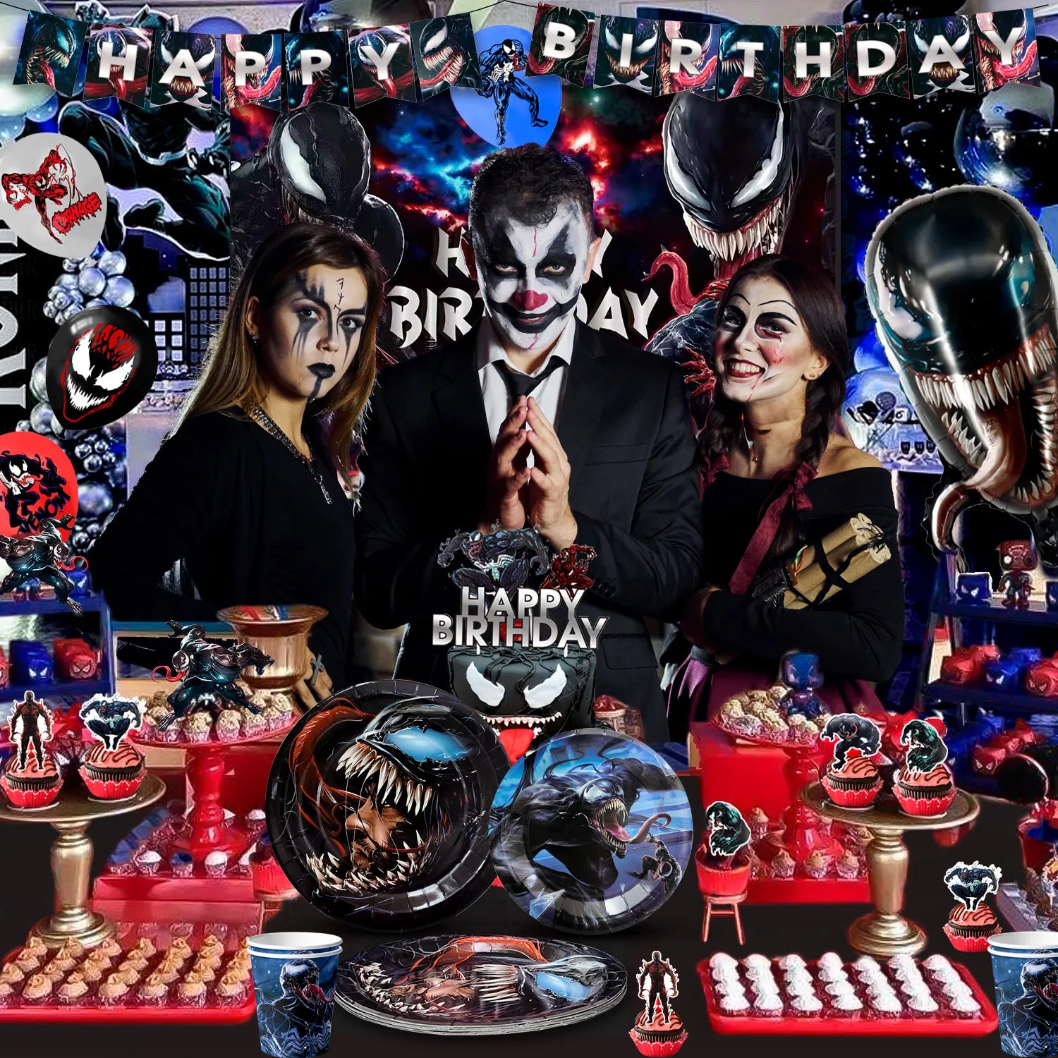 Venom Birthday Party Decoration Supplies, 83 Pcs Venom Party Supplies including Venom Cake Decorations Balloons Banners Plates Napkins Cups and Other Venom Party Decorations for Girls and Boys