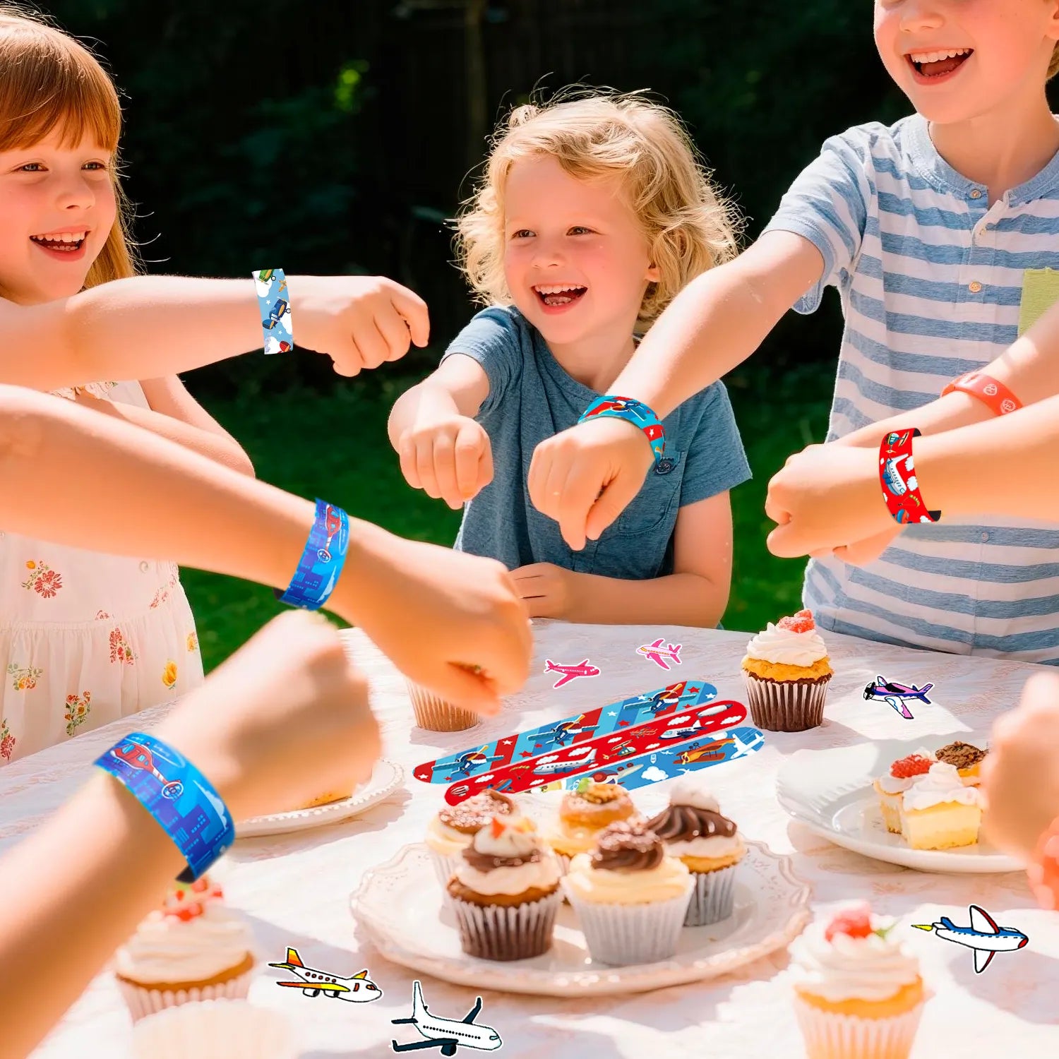 Airplane Party Favors Set - 40pcs Airplane Slap Bracelets + 50pcs Airplane Birthday Stickers for Airplane Party Decorations, Airplane Birthday Party Favors for Kids