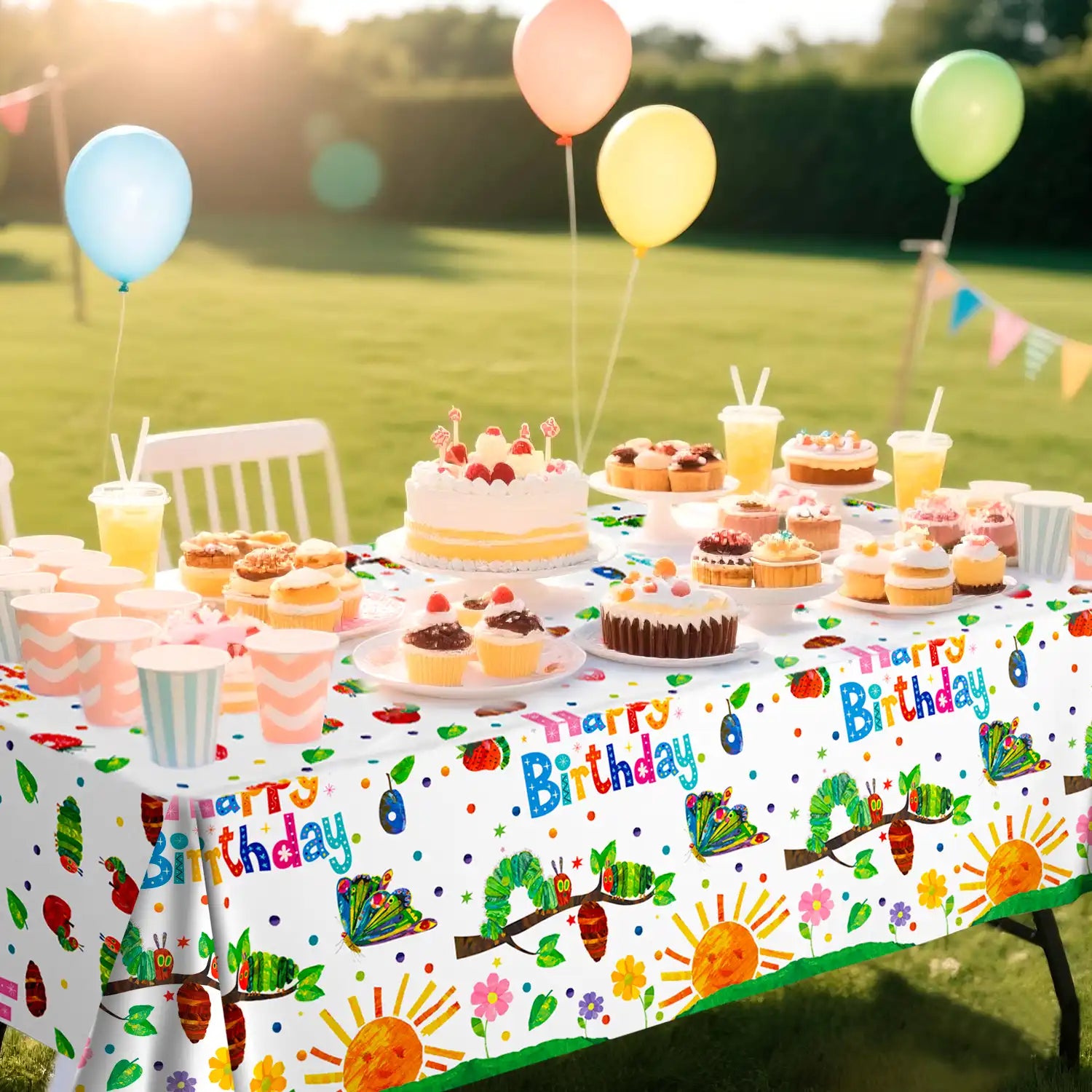 Hungry Caterpillar Birthday Decorations, 3pcs Caterpillar Theme Party Tablecloth/Caterpillar Party Tablecloth for The Very Hungry Caterpillar Birthday Party Decorations