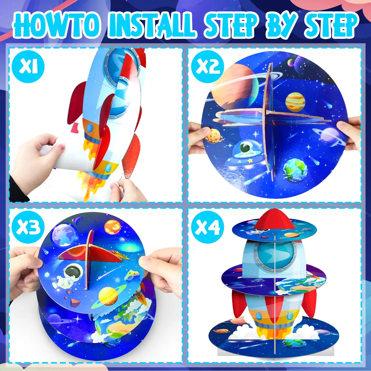 Space Cupcake Stand, 3 Tiers Space Theme Cupcake Stand, Space Cupcake Holder & Space Theme Dessert Tower, for Boys/Girls Space Themed Party Decorations & Outer Space Birthday Decorations