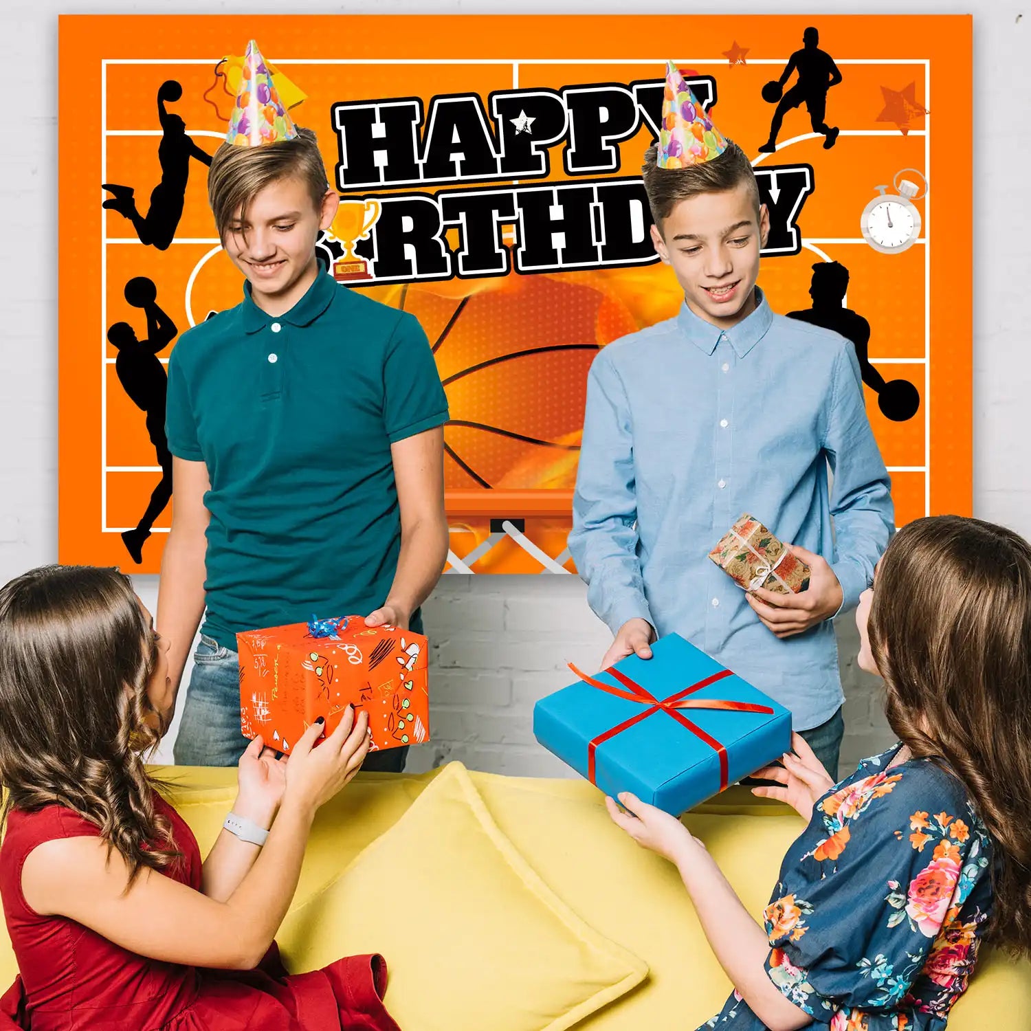 Basketball Backdrop, 71''x43'' Basketball Happy Birthday Backdrop, Basketball Birthday Backdrop & Basketball Party Backdrop, for Basketball Party Decorations & Basketball Birthday Decorations