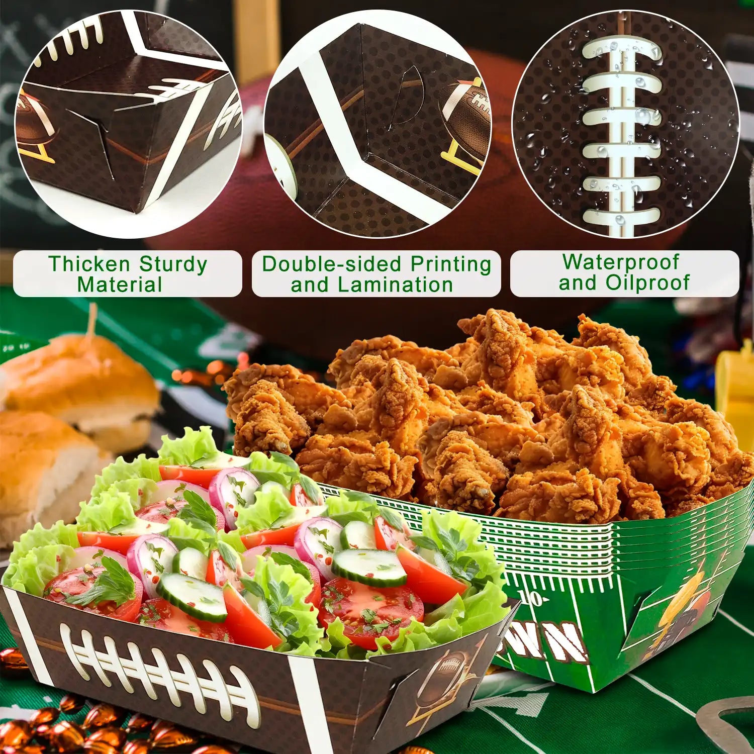 Football Party Paper Tray,36 Pcs Football Food Trays Set-Football Party Paper Food Trays,Football Paper Snack Tray&Football Trays for Food,for Football Party Decorations&Football Birthday Decorations