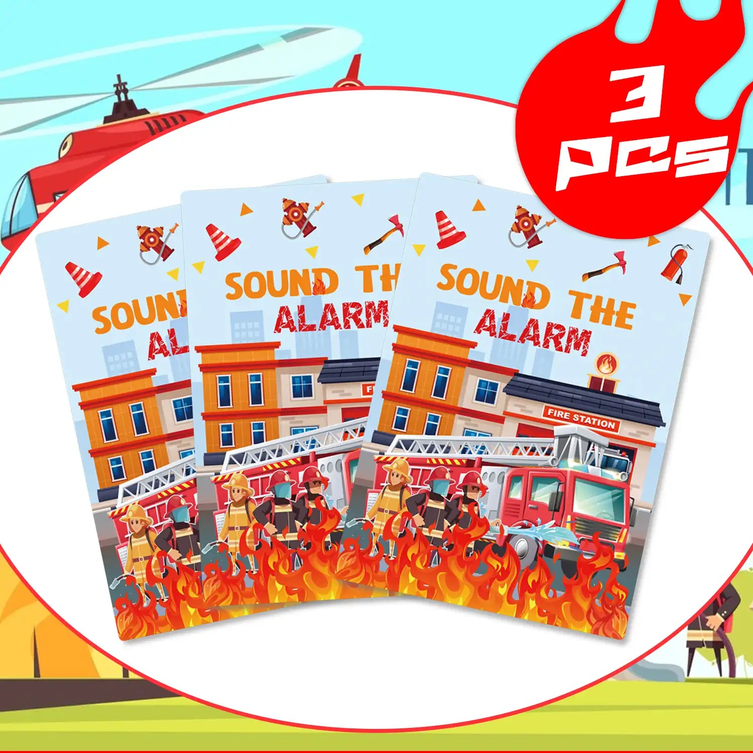 Fire Truck Tablecloth, 3 Pcs Firefighter Party Tablecloth Set - Fire Truck Birthday Tablecloth, Firefighter Party Table Cover & Fire Truck Birthday Party Tablecloth for Fire Truck Birthday Decorations