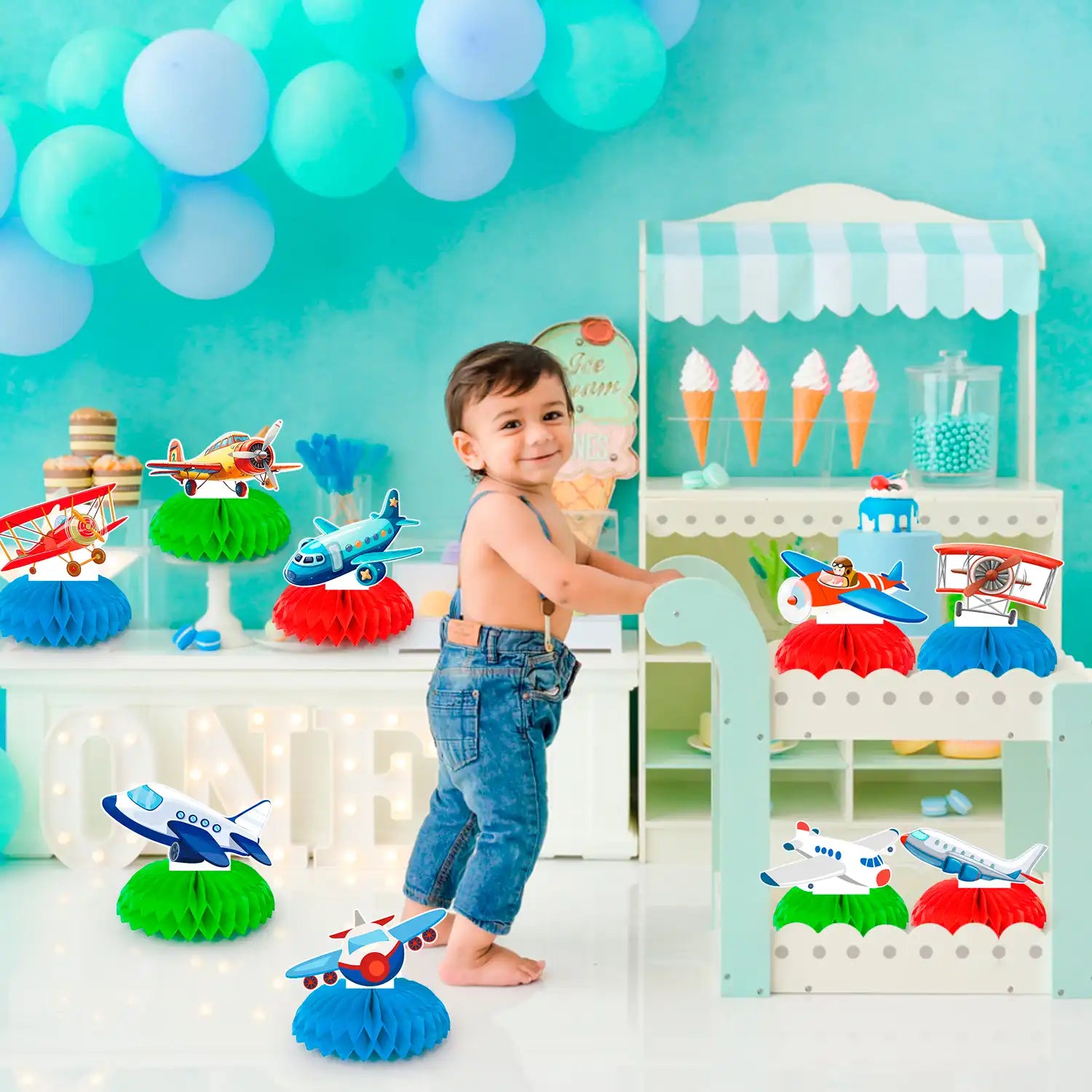 Airplane Honeycomb Centerpieces, 9 Pcs Aircraft Happy Birthday Honeycomb Centerpieces, Aircraft Centerpieces & Airplane Party Centerpieces, for Airplane Birthday Party Decorations Supplies