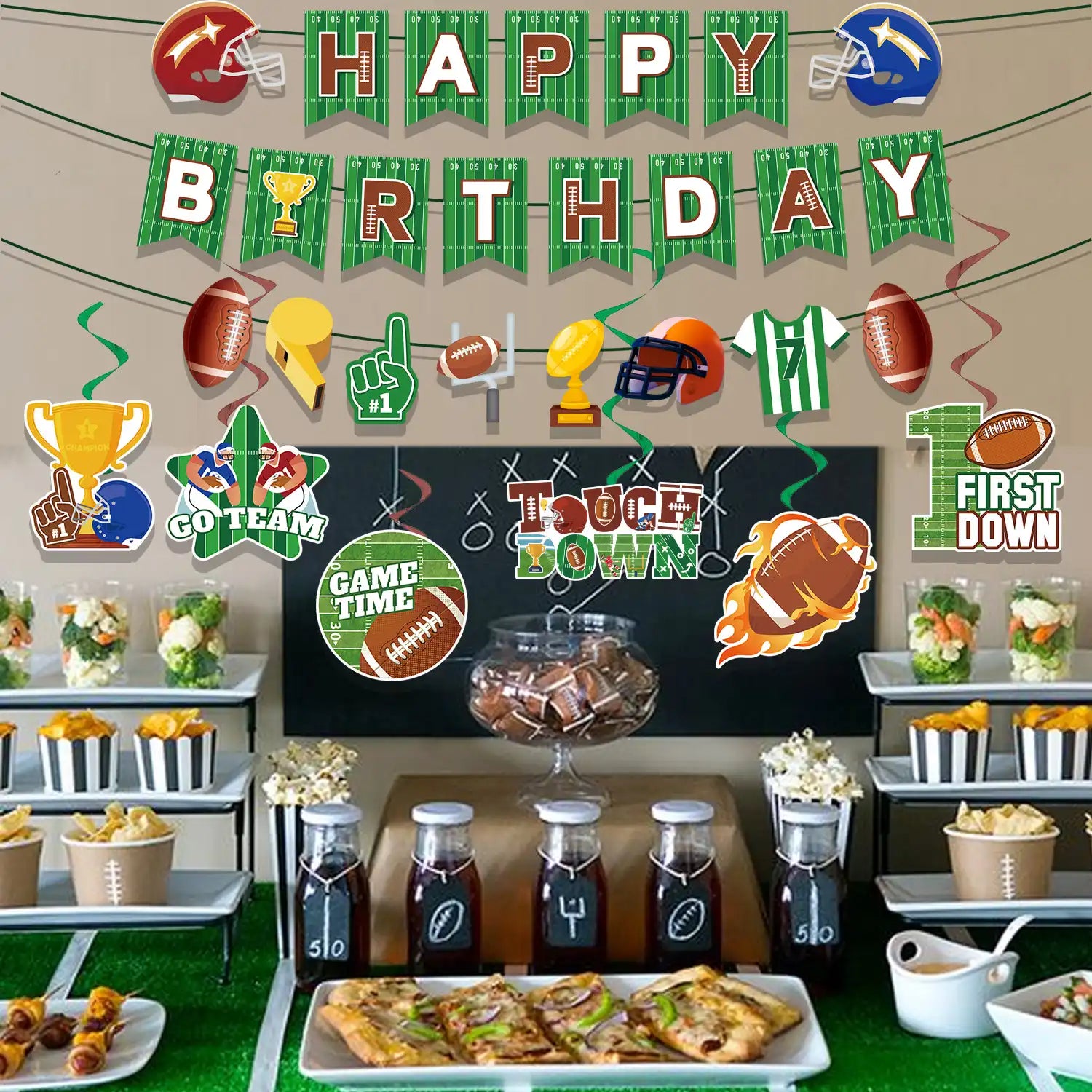 Football Cake Toppers, 12 Pcs Football Cupcake Toppers/Rugby Ball Cupcake Decoration & 1 Pcs Football Birthday Cake Topper/Football Cake Decorations for Football Birthday Party Decorations