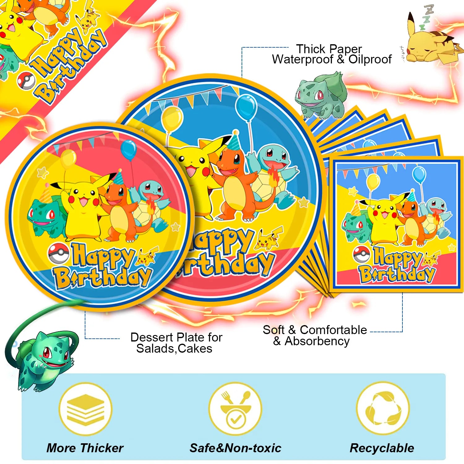 Anime Cartoon Birthday Decorations, 106 Pcs Cartoon Party Decorations for Kids Includes Cartoon Balloons Banner Cake Topper Plates Cup Napkins And Table Cloth ect Cartoon Theme Party Supplies