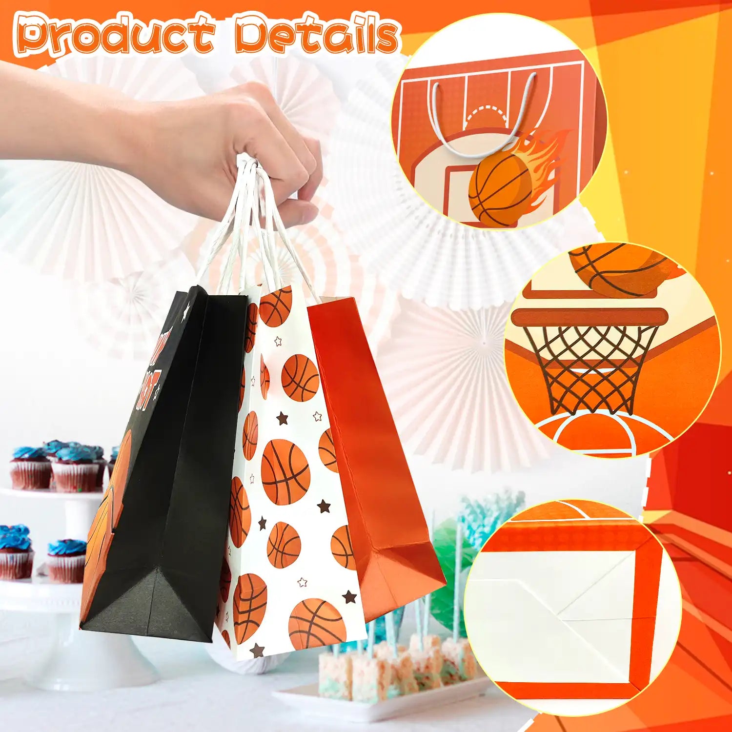 Basketball Gift Bags, 24 Pcs Basketball Gifts Paper Bag Set - Basketball Treat Bags, Basketball Party Bags & Basketball Goody Bags for Basketball Party Decorations & Basketball Birthday Decorations