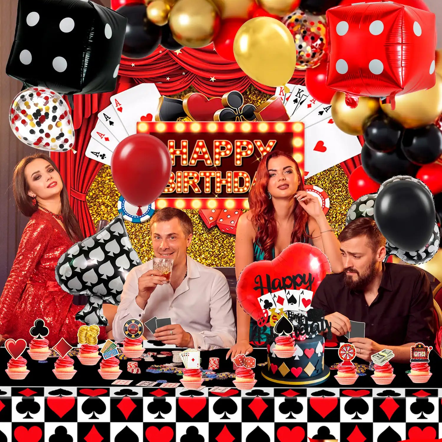 Casino Party Decorations, 85 Pcs Casino Themed Party Supplies - Casino Party Balloons Backdrop Cake Topper Tablecloth etc Las Vegas Party Decorations
