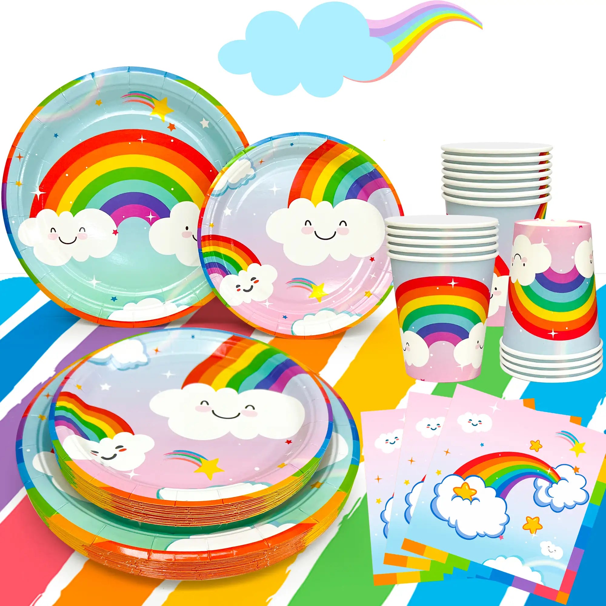 Rainbow Party Supplies, 20 Guests Rainbow Plates and Napkins Party Supplies Includ Rainbow Party Plates and Cups and Napkins Sets With Rainbow Tablecloth etc Rainbow Party Decorations for Girls Kids