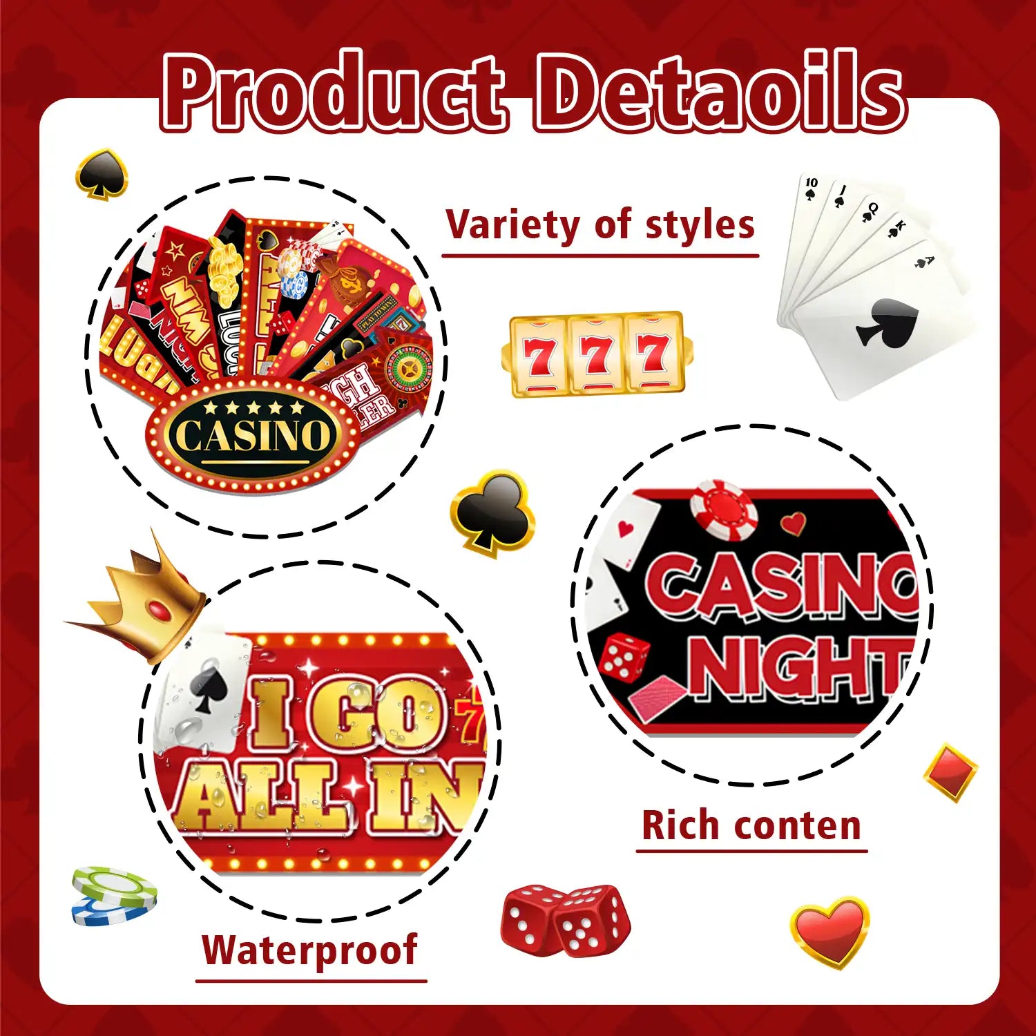 Casino Party Sign, 20 Pcs Casino Theme Party Sign, Las Vegas Party Signs & Casino-Themed Party Direction Sign, for Casino Photo Booth Props & Casino Theme Party Decorations