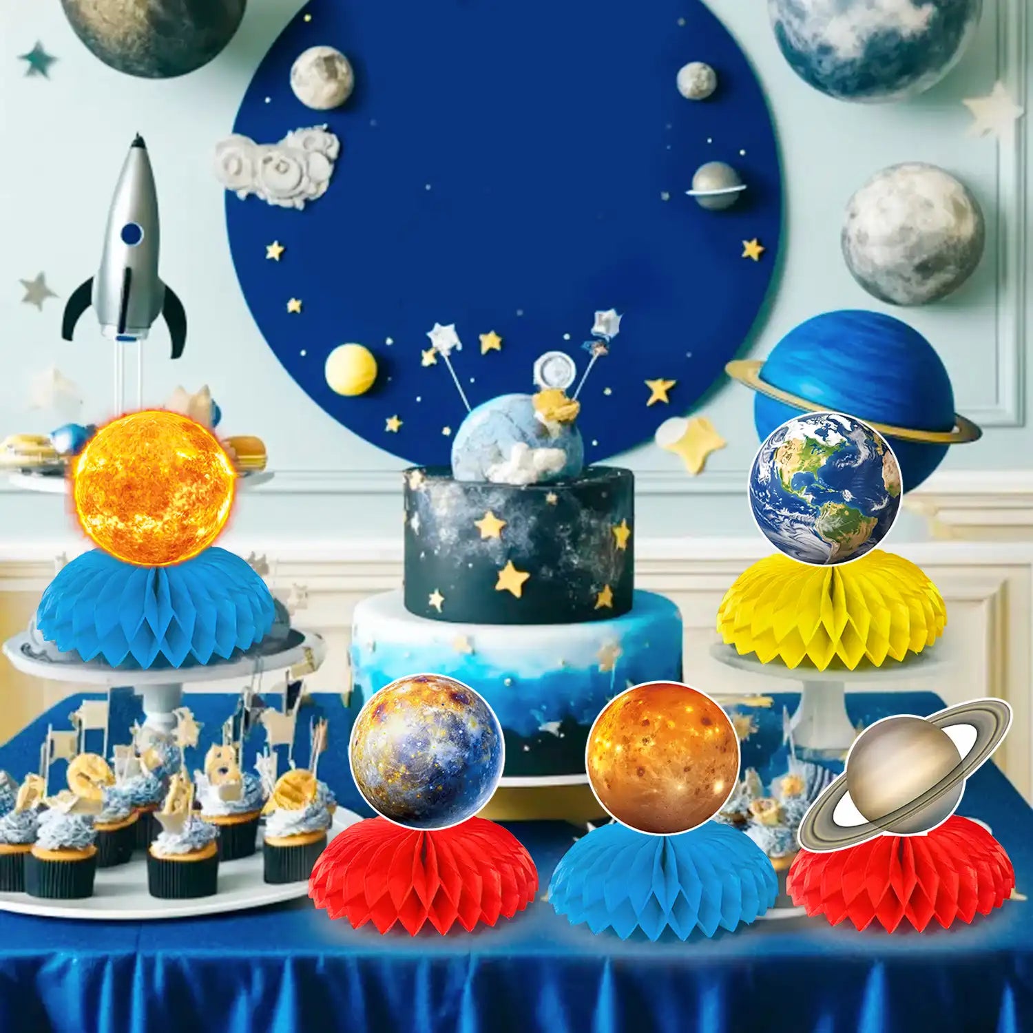 Solar System Theme Honeycomb Centerpieces, 9 Pcs Solar System Honeycomb Centerpieces, Space Honeycomb Centerpieces & Planet Honeycomb Centerpieces, for Outer Space Themed Party Decorations