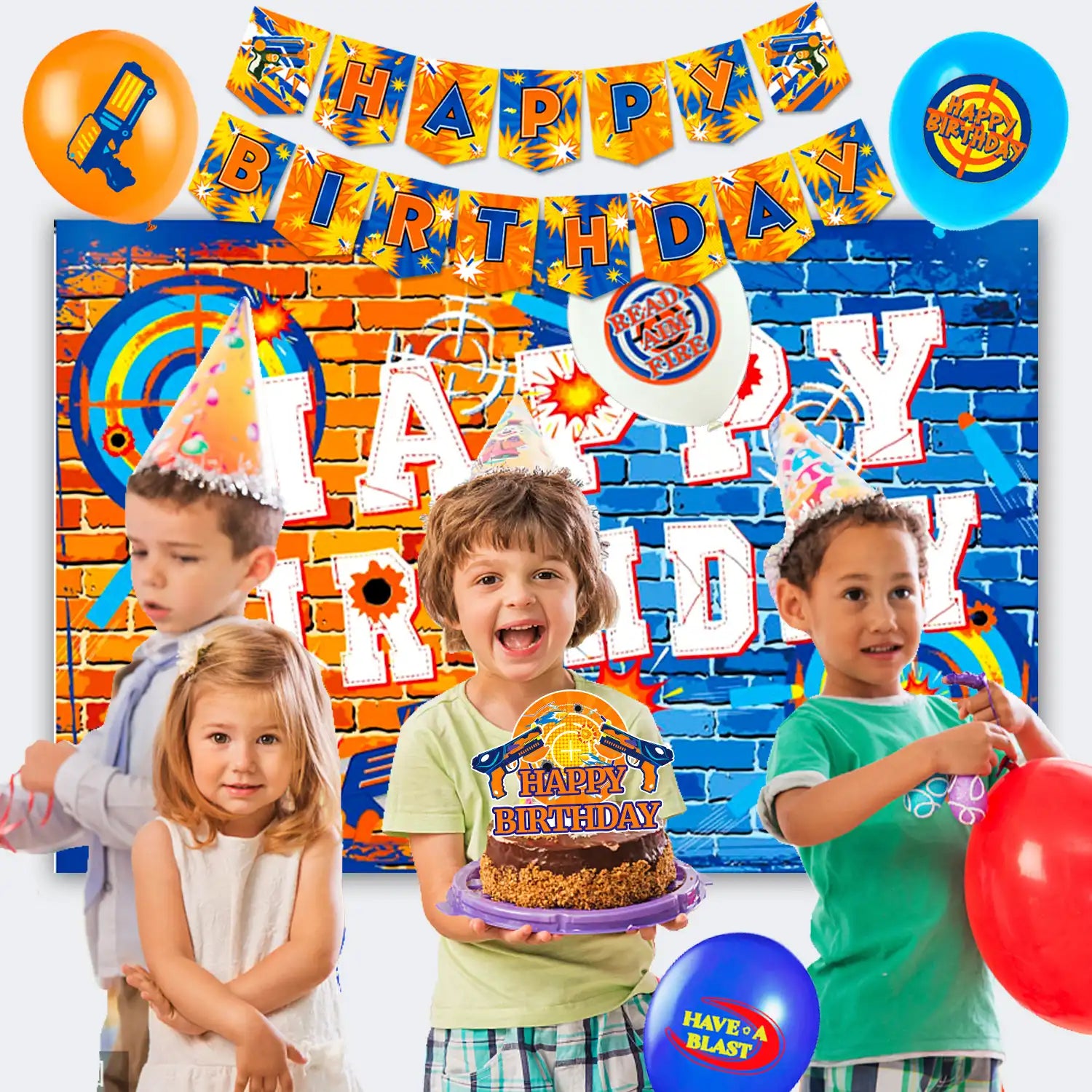 Dart Birthday Party Supplies, 16 Guests Dart War Party Decorations Tableware Set - Dart War Plates Cups Napkins Tablecloth Banner Balloon Backdrop Cake Topper etc Dart War Party Supplies