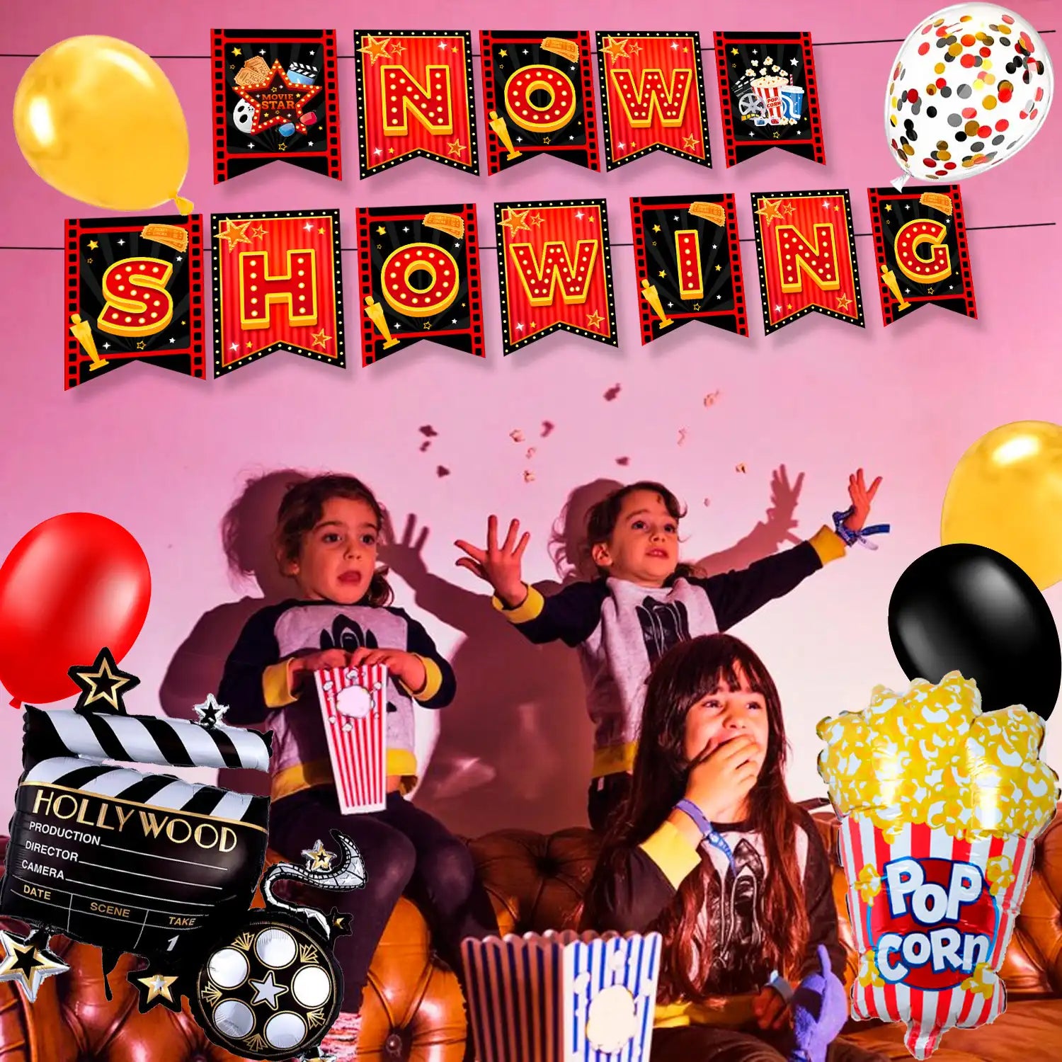 Movie Night Party Decorations, 84 Pcs Movie Night Party Supplies - Movie Night Party Balloons Backdrop Tablecloth & Movie Night Happy Birthday Banner etc Movie Night Birthday Party Decorations