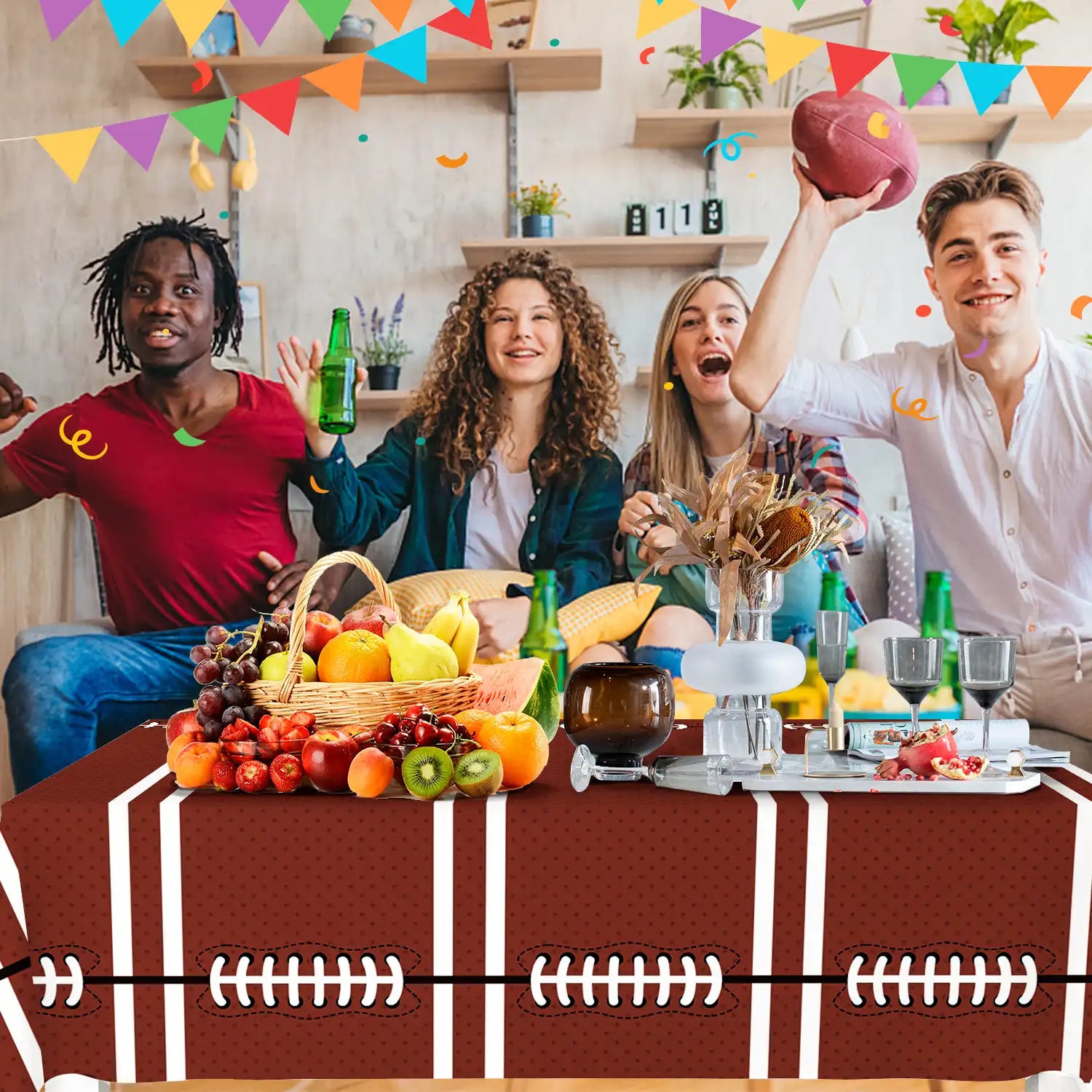Football Tablecloth - 2 Pack Football Party Decorations Football Party Tablecloths, Football Birthday Party Tablecloth for Tailgate Party Superbowl Decorations Supplies, 53'' x 107''