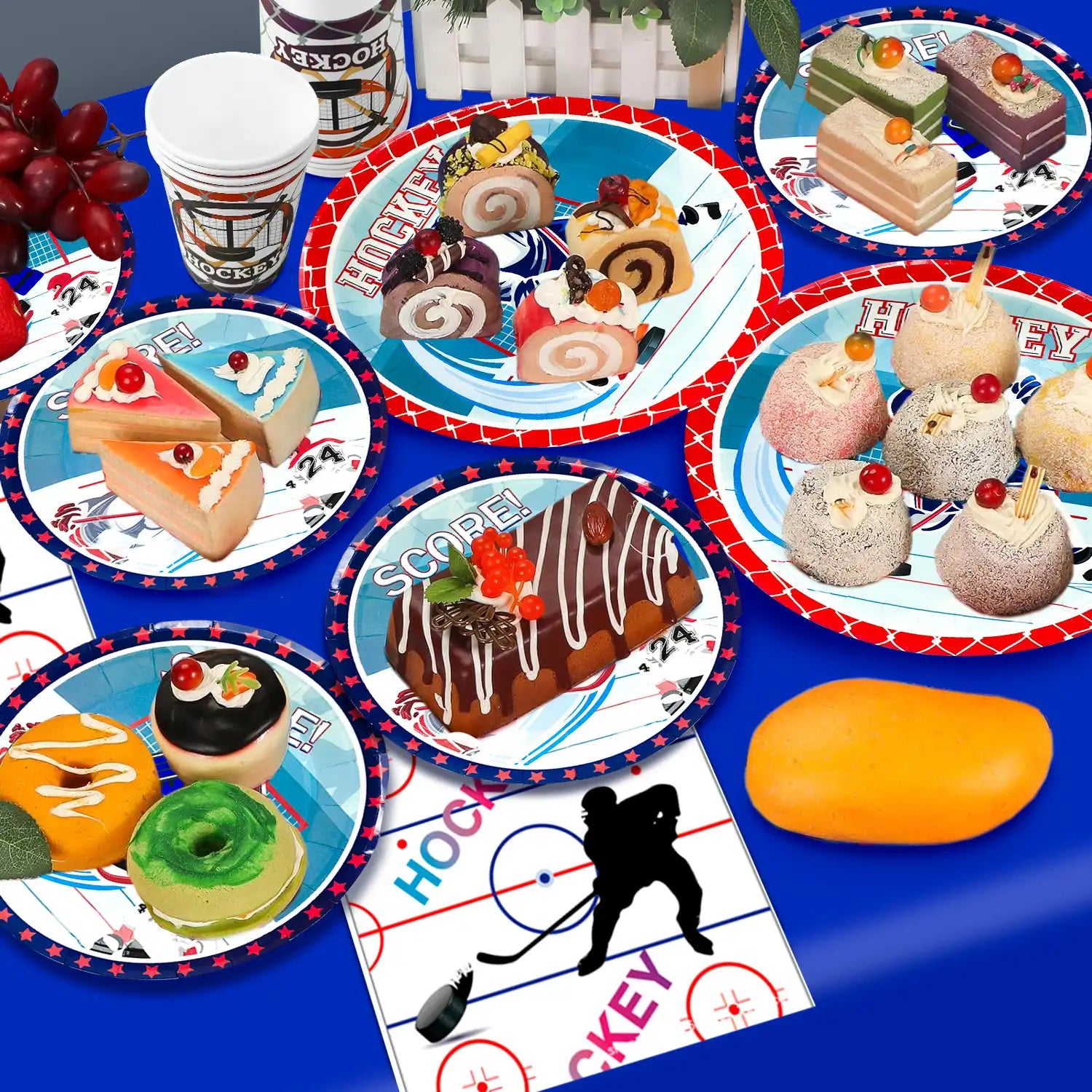 Hockey Birthday Decorations, 108 Pcs Hockey Party Decorations & Hockey Tableware Set - Hockey Party Balloons Banner Backdrop & Hockey Plates Napkins Tablecloth etc Ice Hockey Birthday Party Supplies