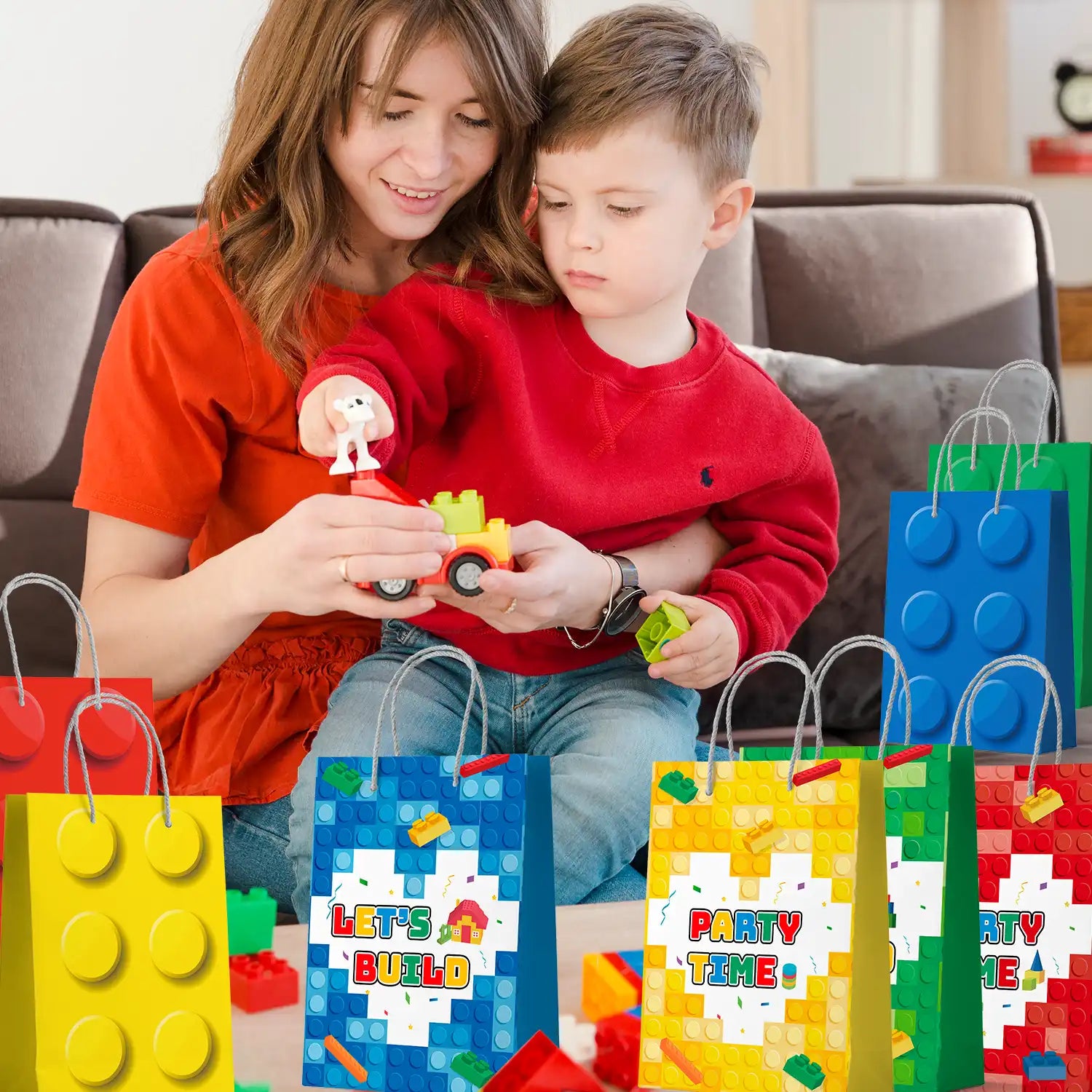 Building Block Party Favor Bags,24 Pcs Building Block Gift Bags Set - Building Block Party Bags,Building Block Party Present Bags & Bricks Theme Paper Bag for Building Block Birthday Party Decorations
