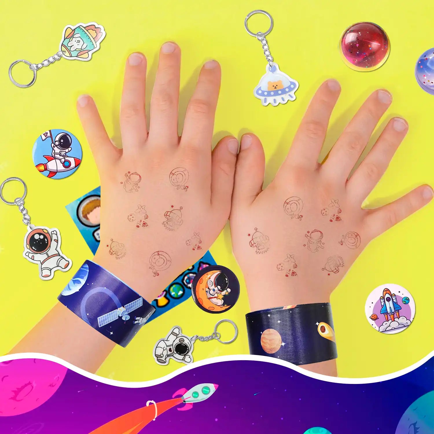 Space Party Favors - 70pcs Space Themed Party Favors, Space Birthday Decorations Includ Space Goodie Bags Stamp Slap Bracelet etc Space Birthday Party Favors for Space Themed Birthday Party Supplies