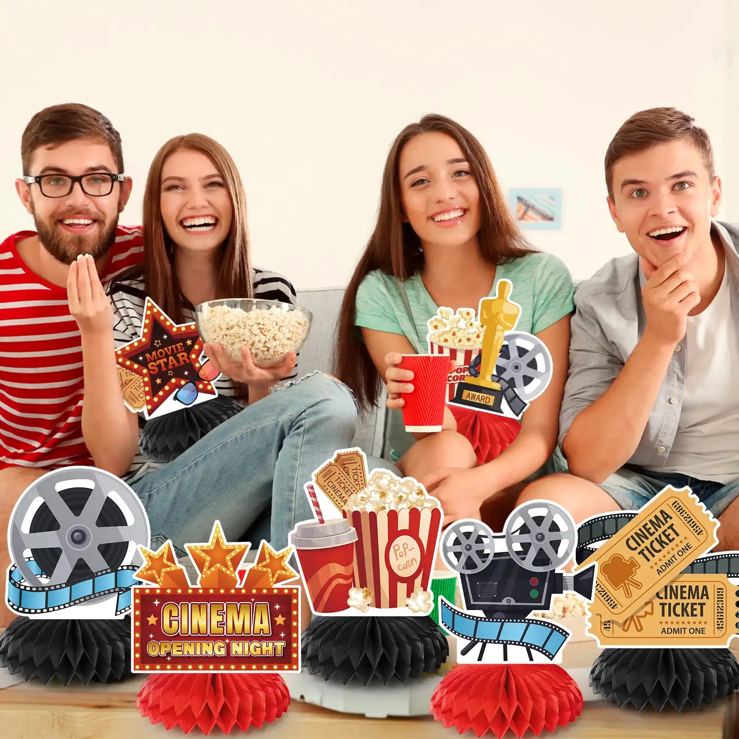 Movie Night Honeycomb Centerpiece, 12 Pcs Movie Night Themed Honeycomb Centerpieces, Movie Theater Centerpiece Honeycomb & Movie Party Honeycomb Centerpiece for Movie Night Birthday Party Decorations