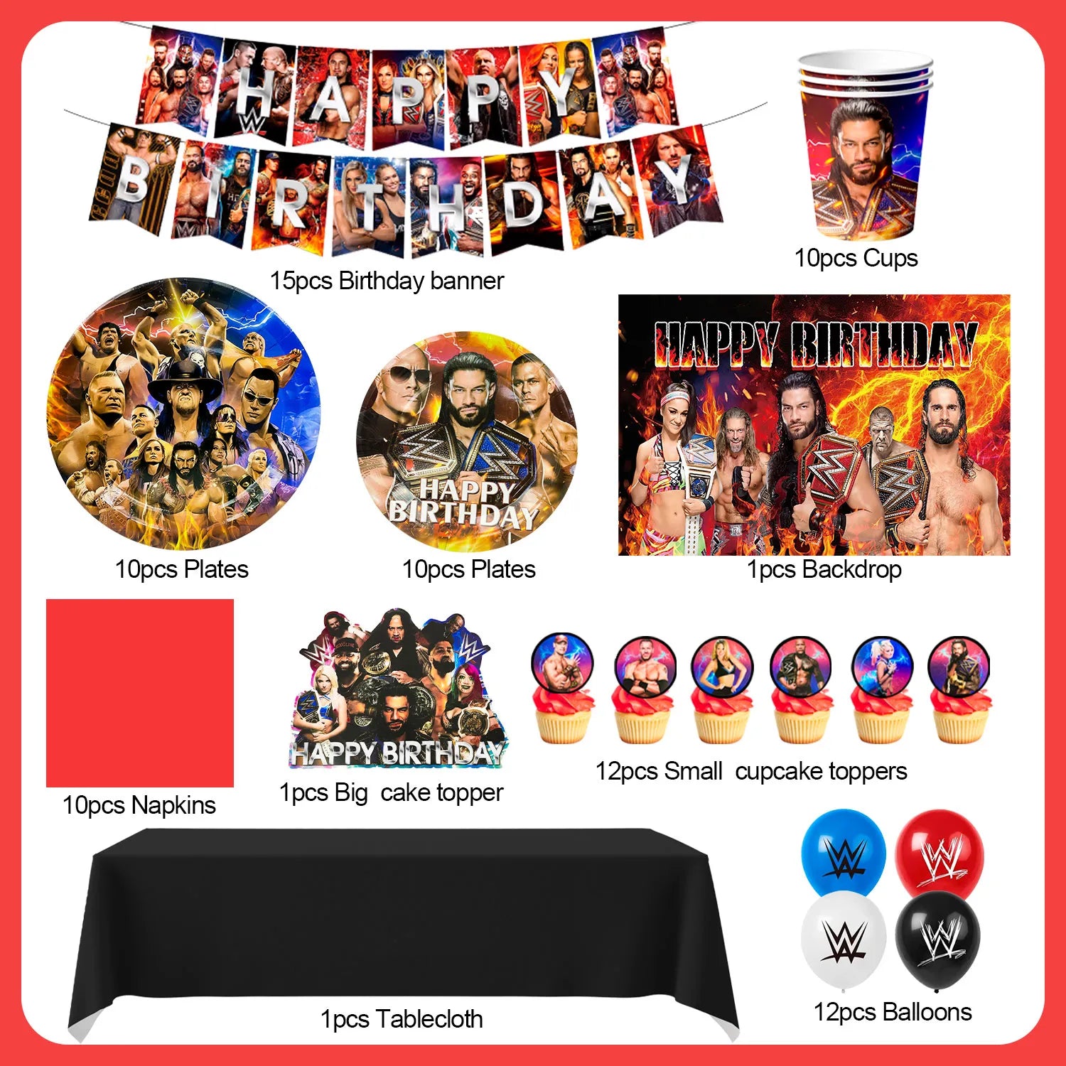 Wrestling Match Birthday Party Supplies, 10-Person Wrestling Match Party Decorations Tableware Set - Wrestling Match Balloons Background Banner Tablecloth and Other Theme Party Decorations