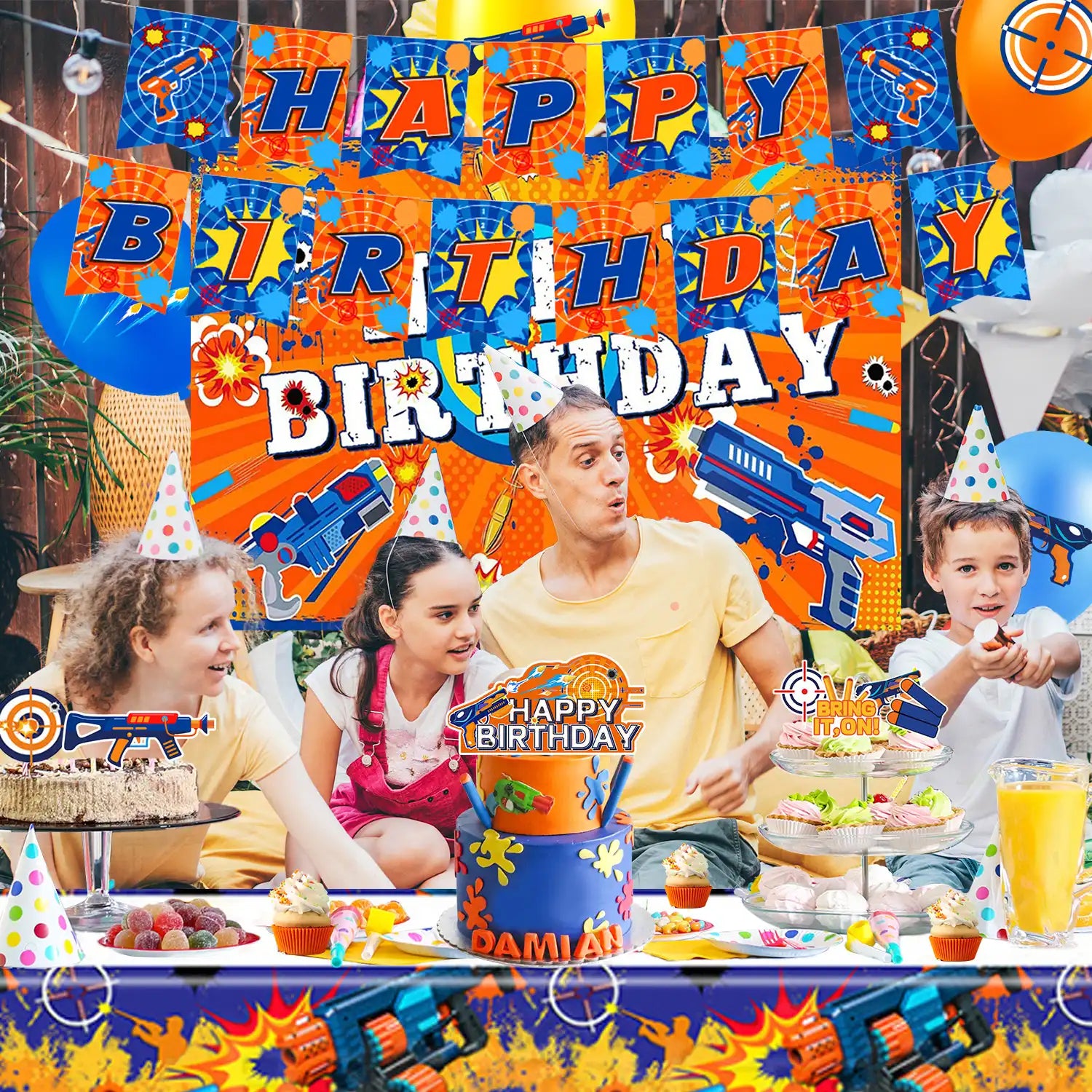 Dart War Party Decorations Supplies, 28pcs Dart Battle Birthday Party Decorations Set Including Dart War Balloons Cupcake Topper Banner etc Dart War Birthday Decorations/Dart Gun Party Decorations