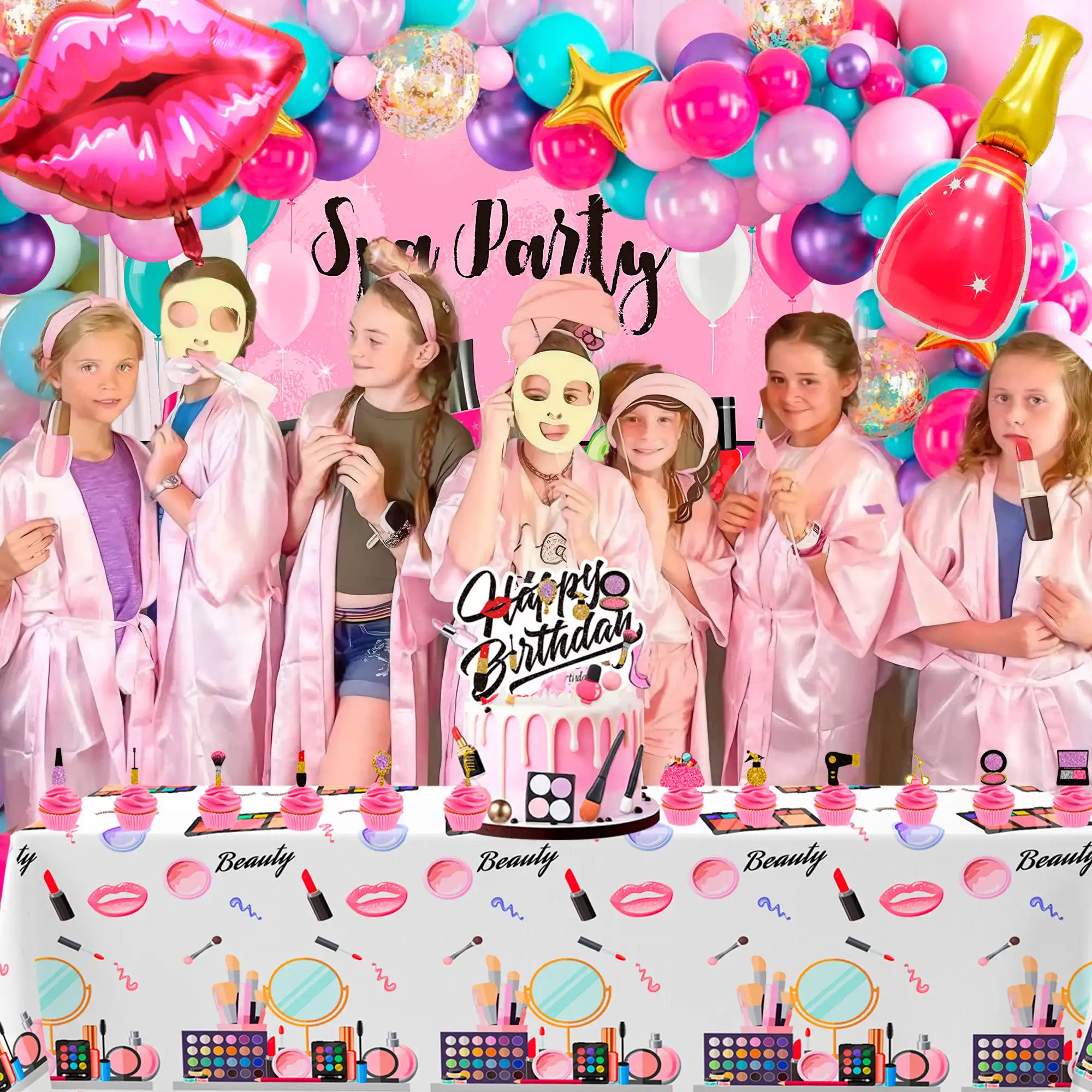 Makeup Birthday Party Decorations, 101 Pcs Spa Birthday Party Decorations - Spa Party Balloons Backdrop Cake Toppers Tablecloth etc Spa Party Decorations for Girls Spa Party Supplies