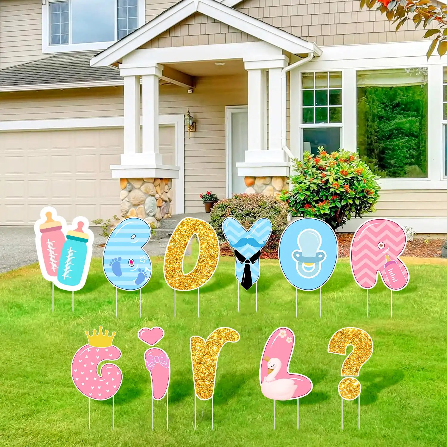 Gender Reveal Yard Signs with Stakes, Gender Reveal Party Decorations - Boy Or Girl Yard Sign Lawn Letters, Gender Reveal Welcome Sign for Baby Gender Reveal Decorations