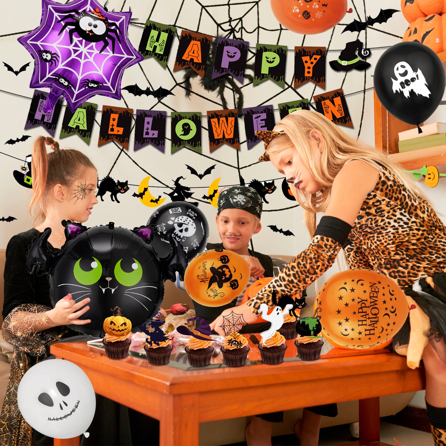 Happy Halloween Decorations,75Pcs Halloween Party Kit - Happy Halloween Banner,Halloween Balloons & Halloween Deocration Foil Balloons & Halloween Cake Topper etc Halloween Party Decorations Supplies
