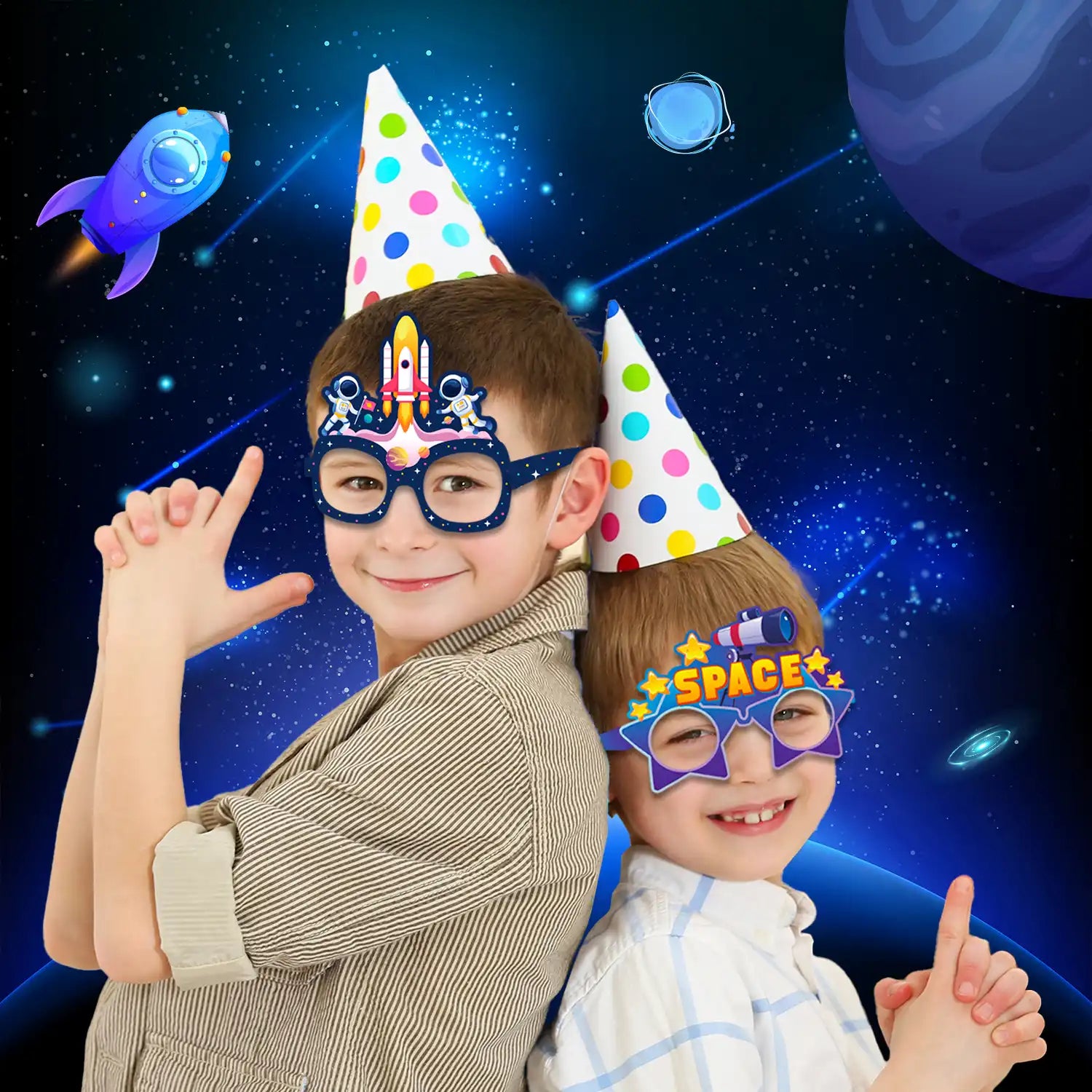 Space Birthday Paper Glasses, 36 Pcs Space Paper Glasses Set - Space Party Photo Glasses, Space Party Paper Glasses & Space Paper Eyeglasses for Space Birthday Party Decorations/Favors