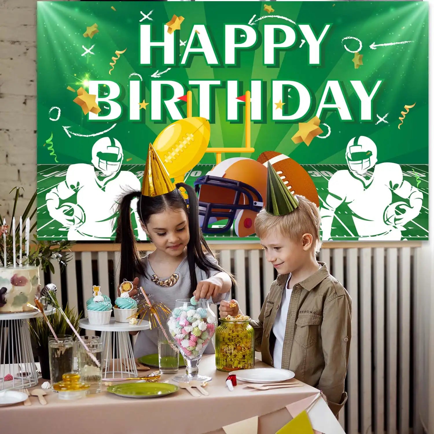 Football Party Backdrop, 71x43'' Football Birthday Party Background, Happy Birthday Football Backdrop & Football Birthday Backdrop, for Football Party Decorations & Football Birthday Decorations