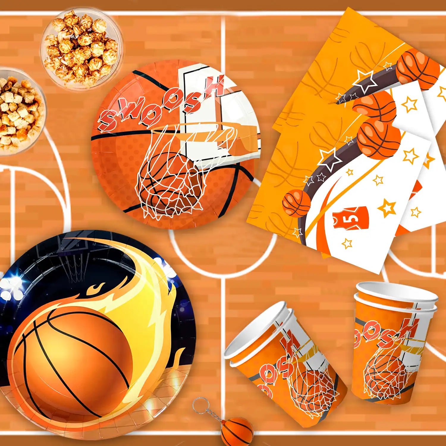 Basketball Birthday Decorations, 98pcs Basketball Party Decorations&Tableware Set-Basketball Plates Napkins Table Cloth Balloon Wristband Keychain etc Basketball Birthday Party Supplies for Boys Kids