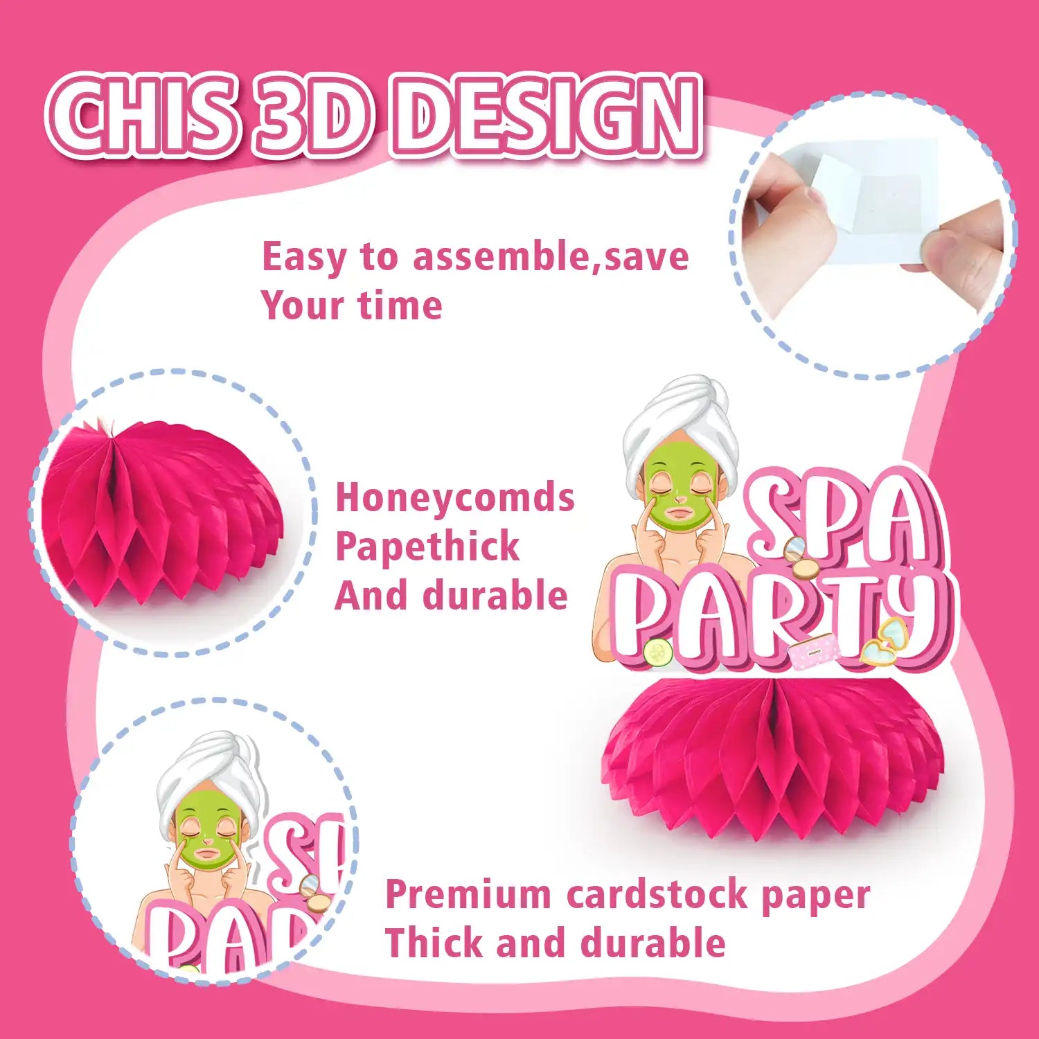 Spa Party Decorations, 9pcs Spa Honeycomb Centerpieces/Make Up Table Decorations/Spa Centerpieces for Tables/Spa Birthday Party Centerpieces, Spa Day Centerpiece for Makeup Birthday Party Decorations