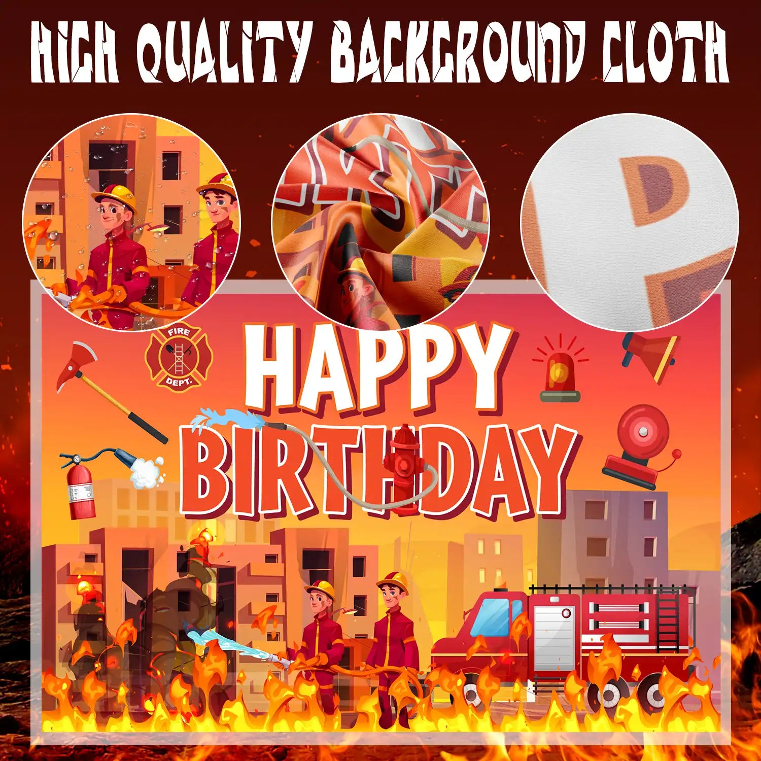 Fire Truck Birthday Backdrop, 70.8''x43.3'' Fireman Birthday Party Backdrops, Firetruck Themed Birthday Background & Firetruck Happy Birthday Backdrop for Firetruck Birthday Decorations Supplies